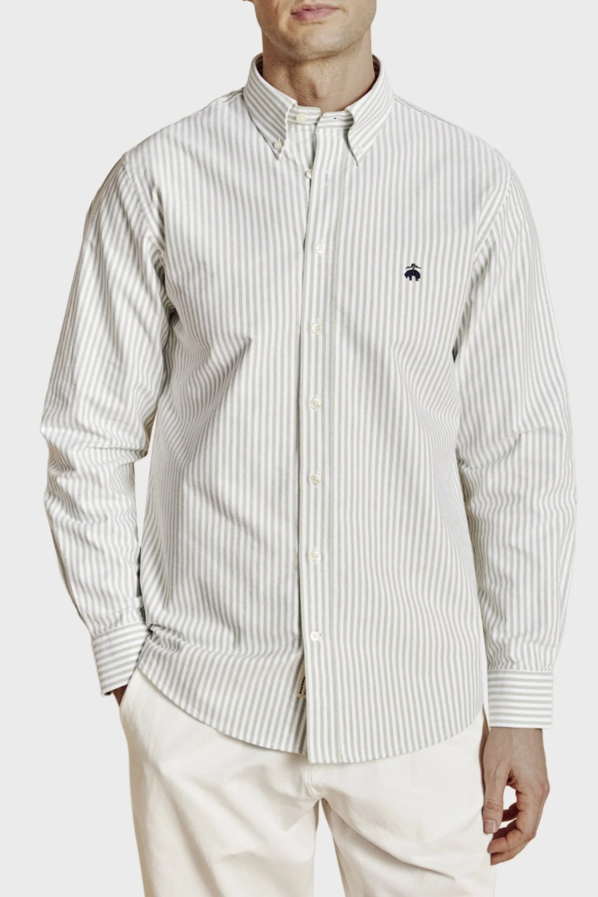 Brooks Brothers Düğmeli Yaka Regular Fit %100 Pamuk Oxford Çizgili Erkek Gömlek BBSS26MSH021166 YEŞİL-BEYAZ - 3