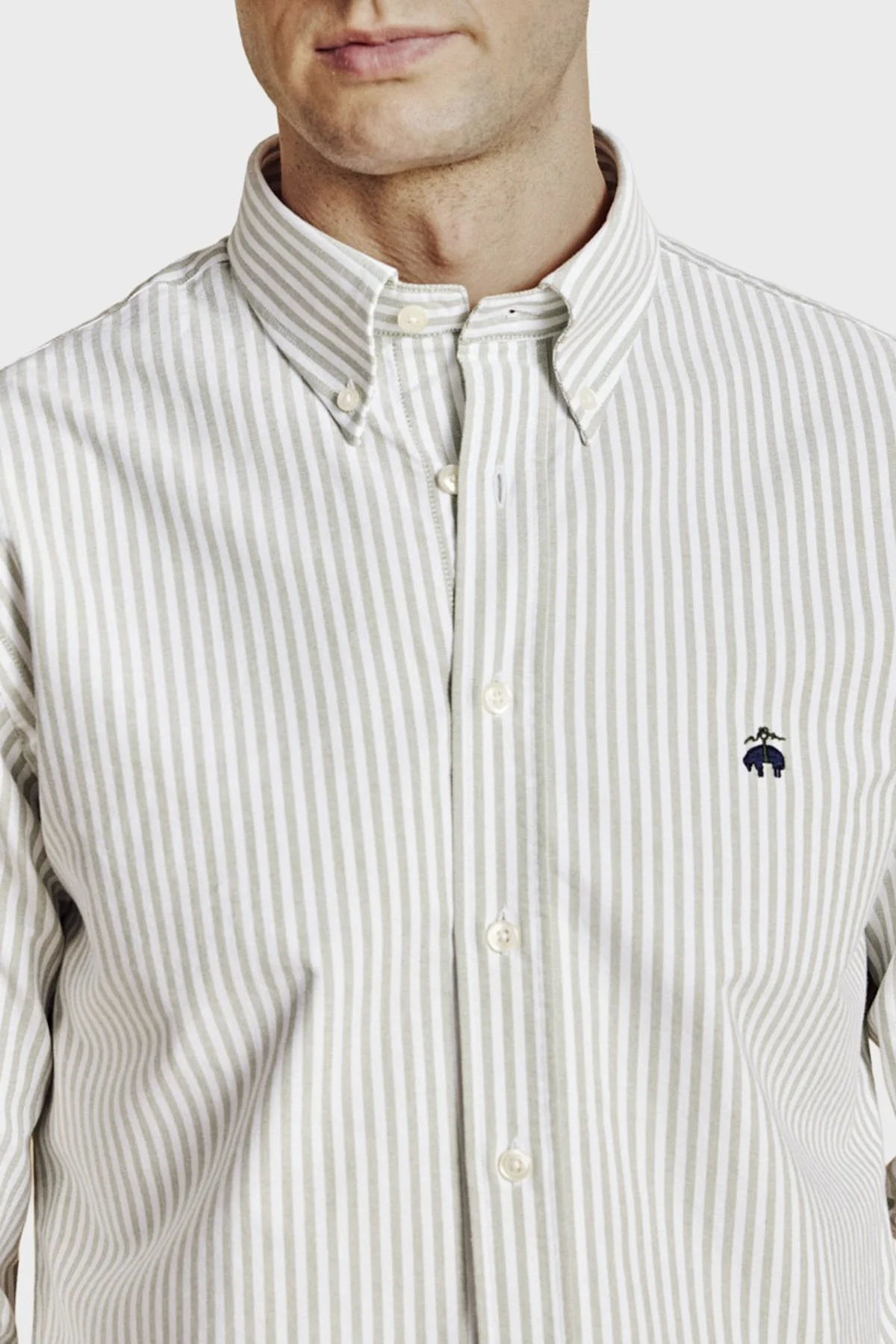 Brooks Brothers Düğmeli Yaka Regular Fit %100 Pamuk Oxford Çizgili Erkek Gömlek BBSS26MSH021166 YEŞİL-BEYAZ - 4