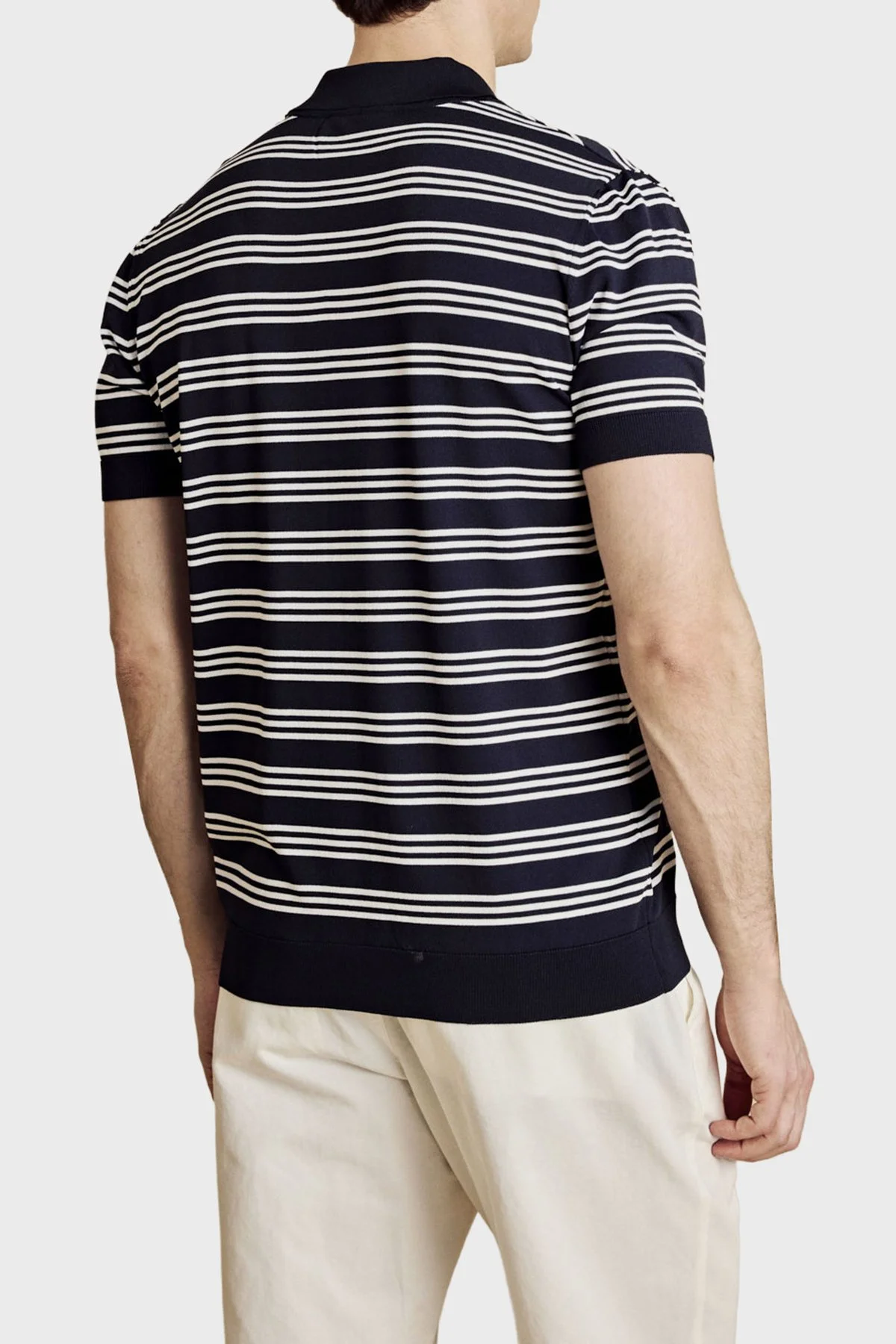 Brooks Brothers Düğmesiz Çizgili Rayon Kısa Kollu Erkek Polo Yaka Kazak BBSS26MKL013388 Lacivert Kırık Beyaz - 3