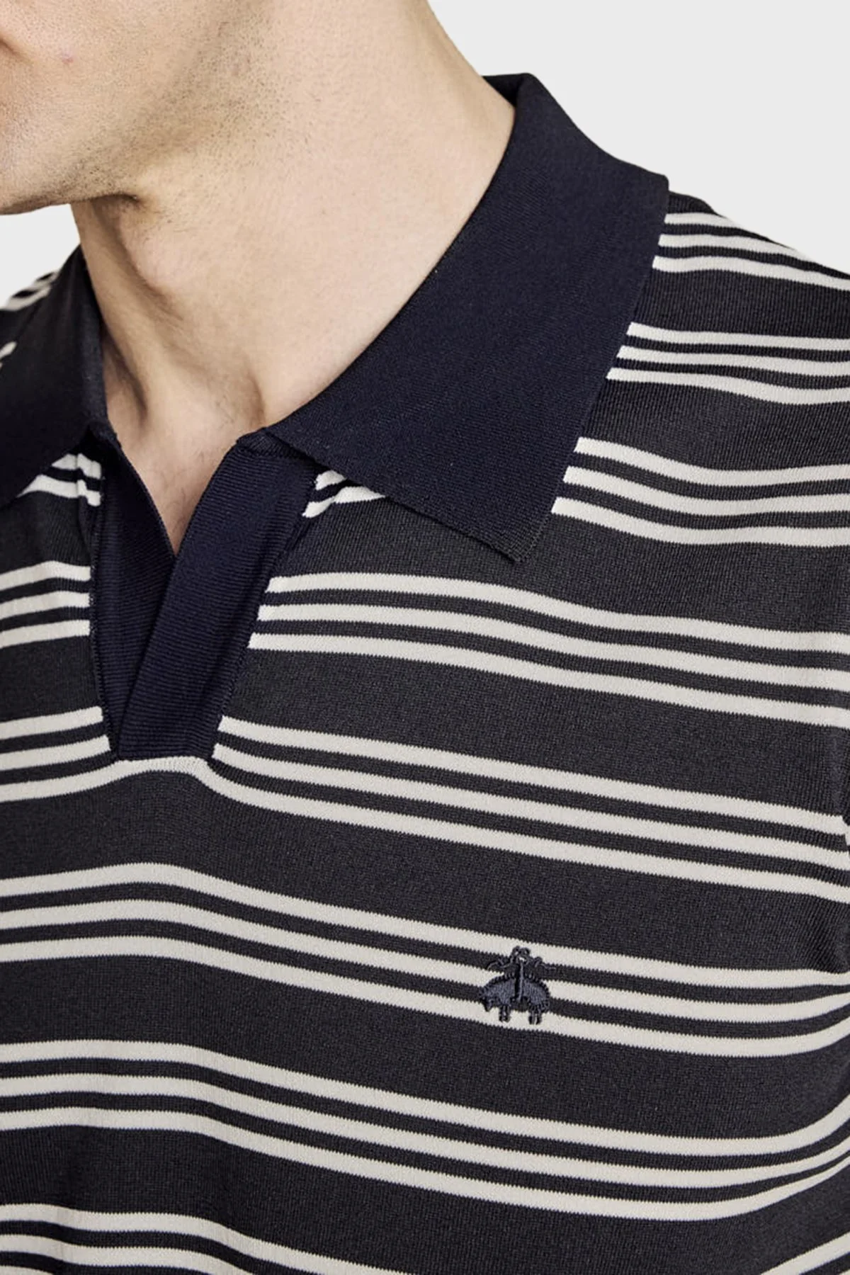 Brooks Brothers Düğmesiz Çizgili Rayon Kısa Kollu Erkek Polo Yaka Kazak BBSS26MKL013388 Lacivert Kırık Beyaz - 4