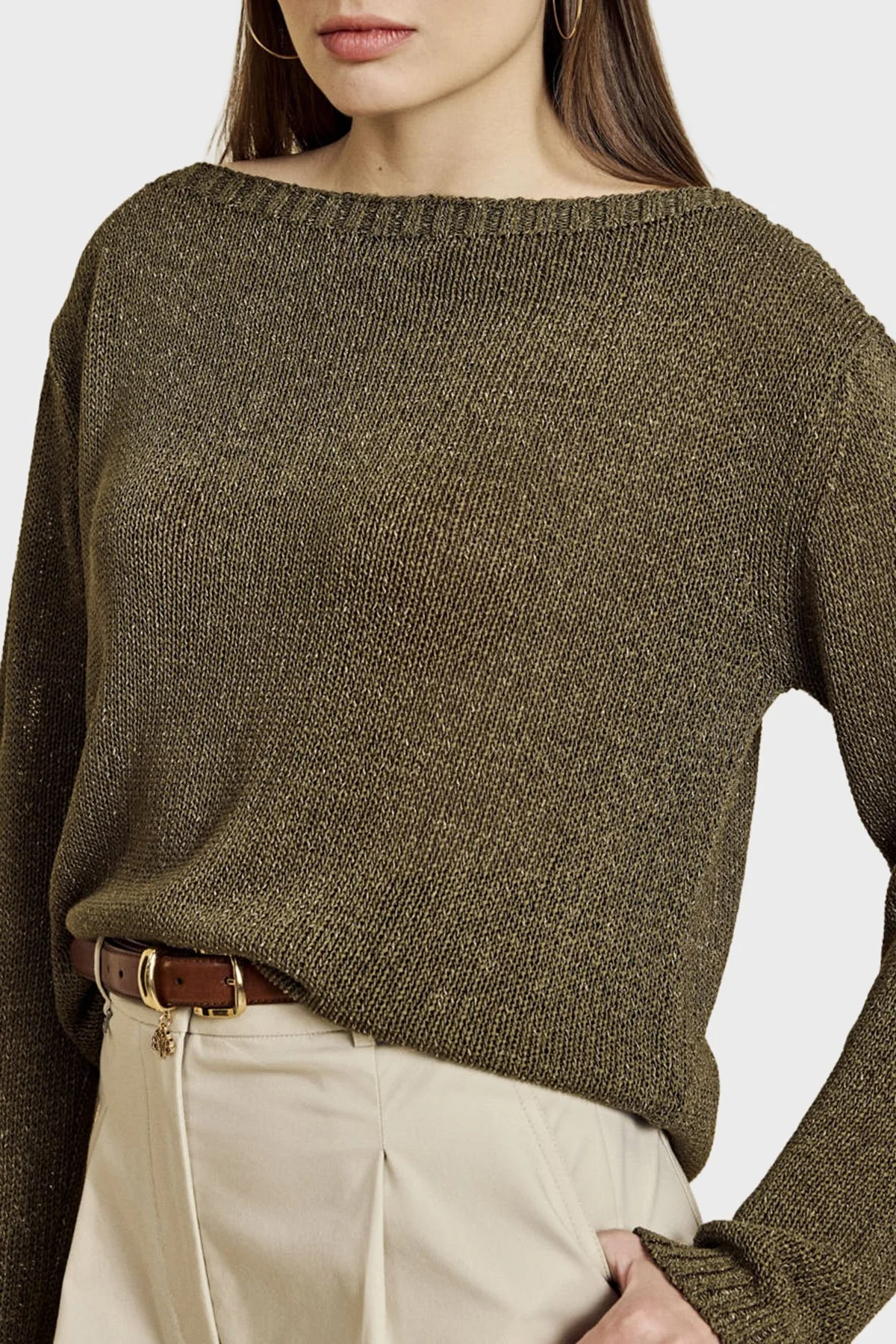 Brooks Brothers Kayık Yaka Salaş Kadın Kazak BBSS26FKL015128 HAKİ - 5