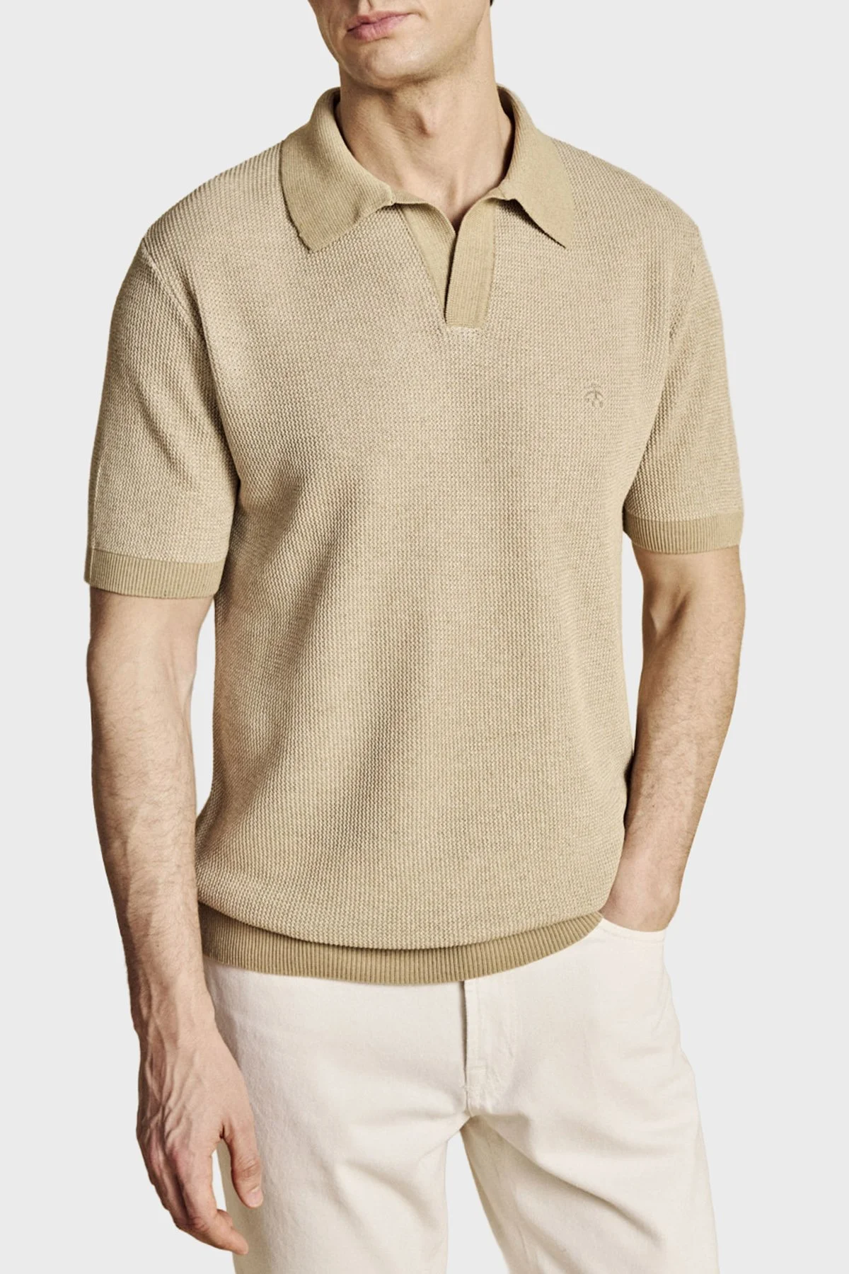 Brooks Brothers Keten Karışımlı Kısa Kollu Erkek Polo Yaka Kazak BBSS26MKL006146 CAMEL - 1