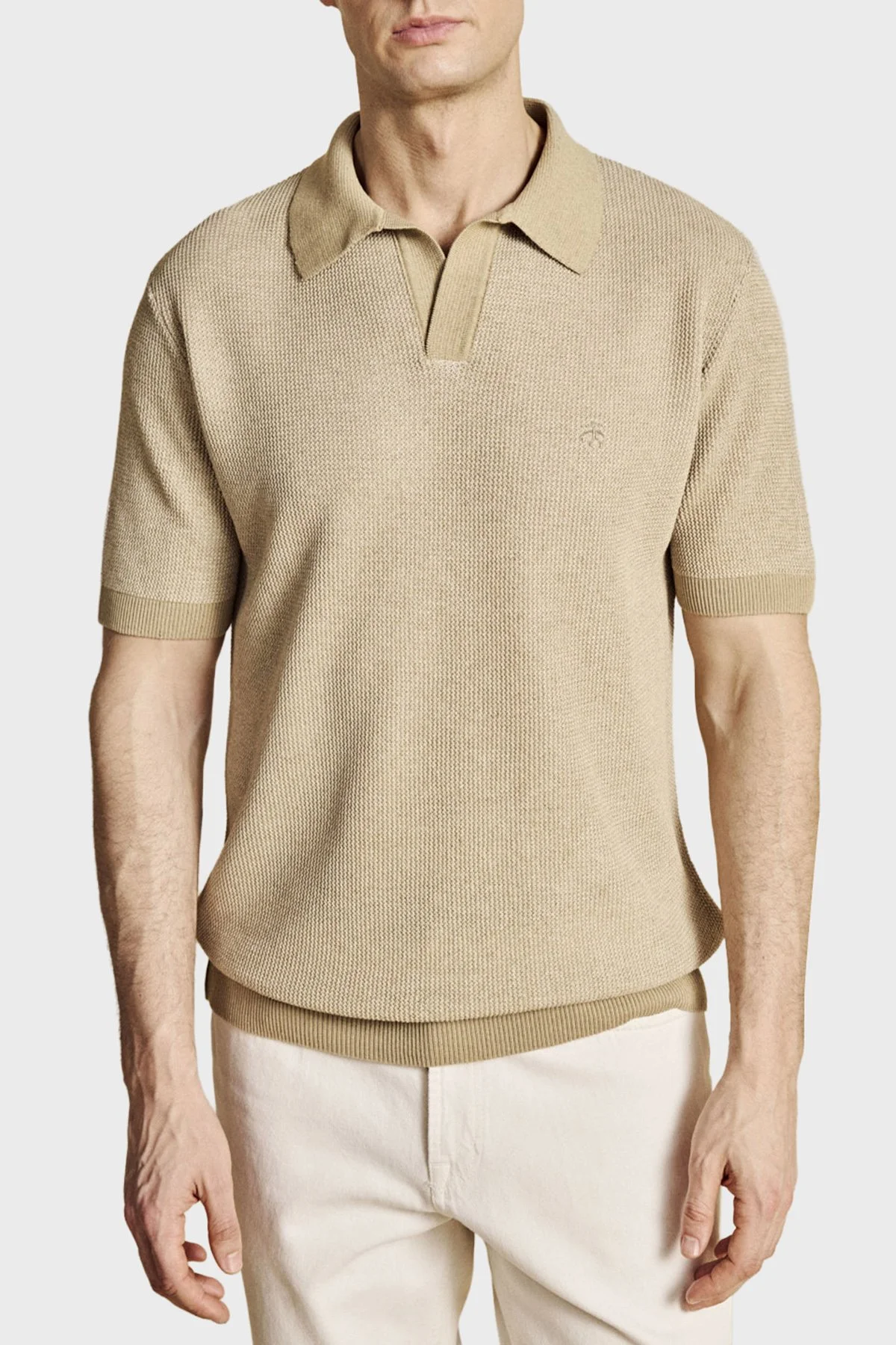 Brooks Brothers Keten Karışımlı Kısa Kollu Erkek Polo Yaka Kazak BBSS26MKL006146 CAMEL - 3