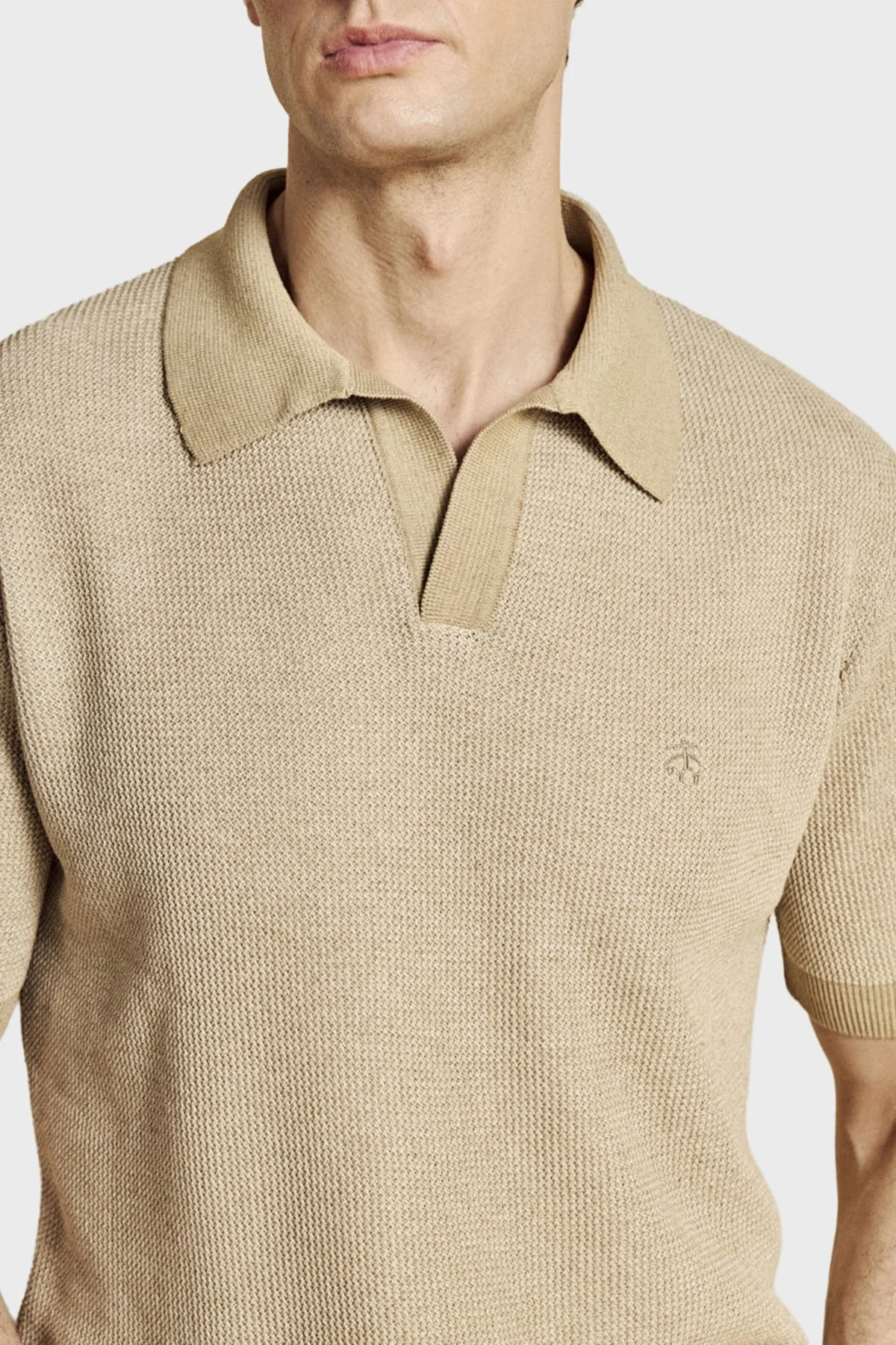 Brooks Brothers Keten Karışımlı Kısa Kollu Erkek Polo Yaka Kazak BBSS26MKL006146 CAMEL - 5