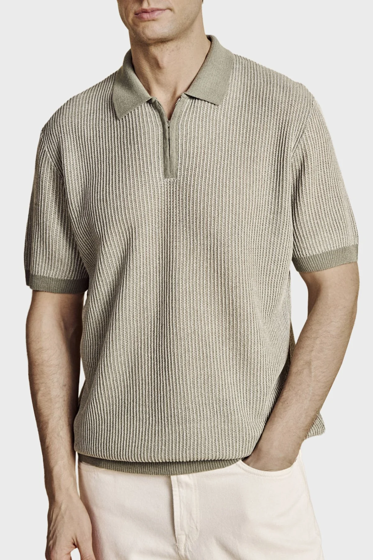 Brooks Brothers Keten Karışımlı Kısa Kollu Örgü Erkek Polo Yaka Kazak BBSS26MKL005180 SU YEŞİLİ - 1