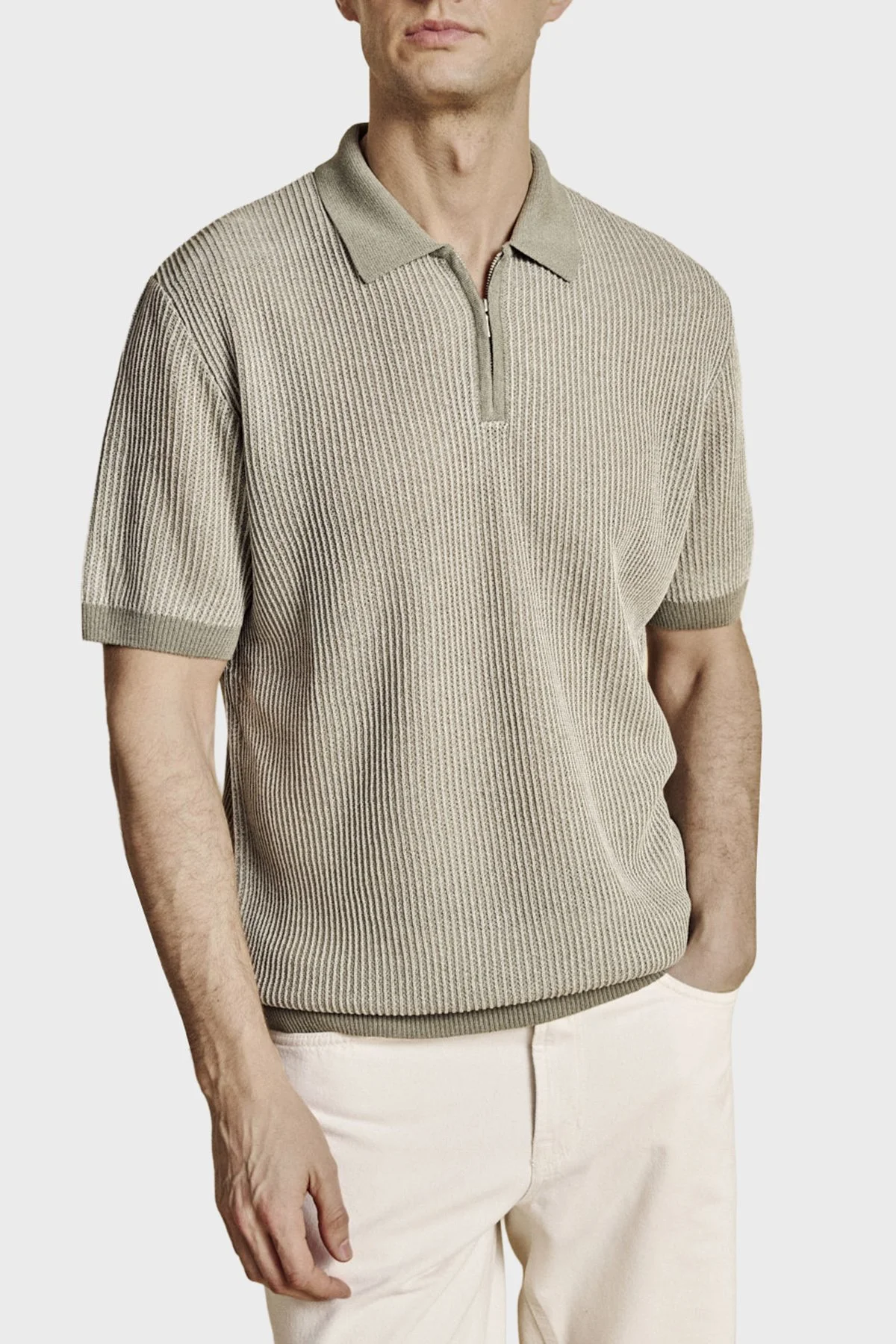 Brooks Brothers Keten Karışımlı Kısa Kollu Örgü Erkek Polo Yaka Kazak BBSS26MKL005180 SU YEŞİLİ - 3