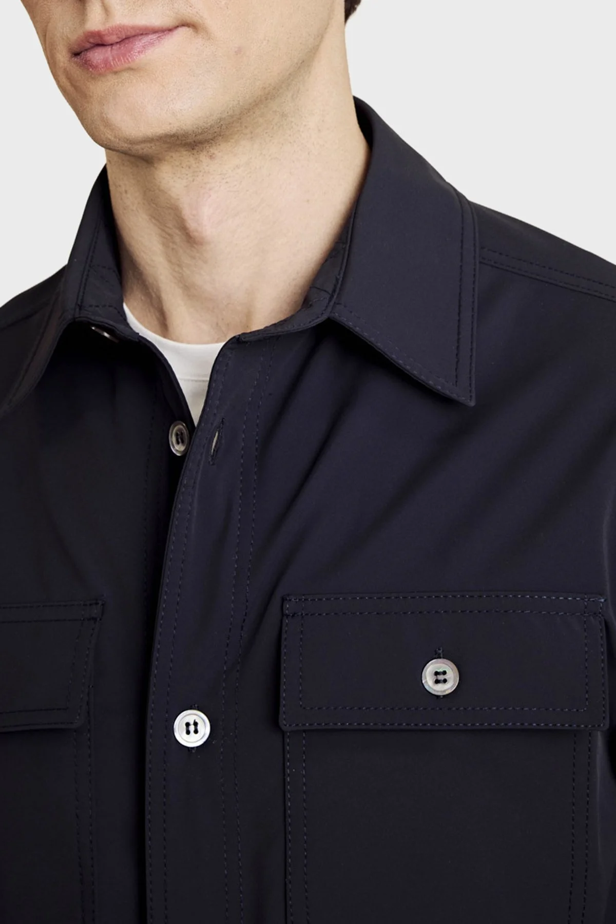 Brooks Brothers Klasik Yaka Kapak Cepli Düğmeli Erkek Gömlek BBSS26MOS001137 Lacivert - 5