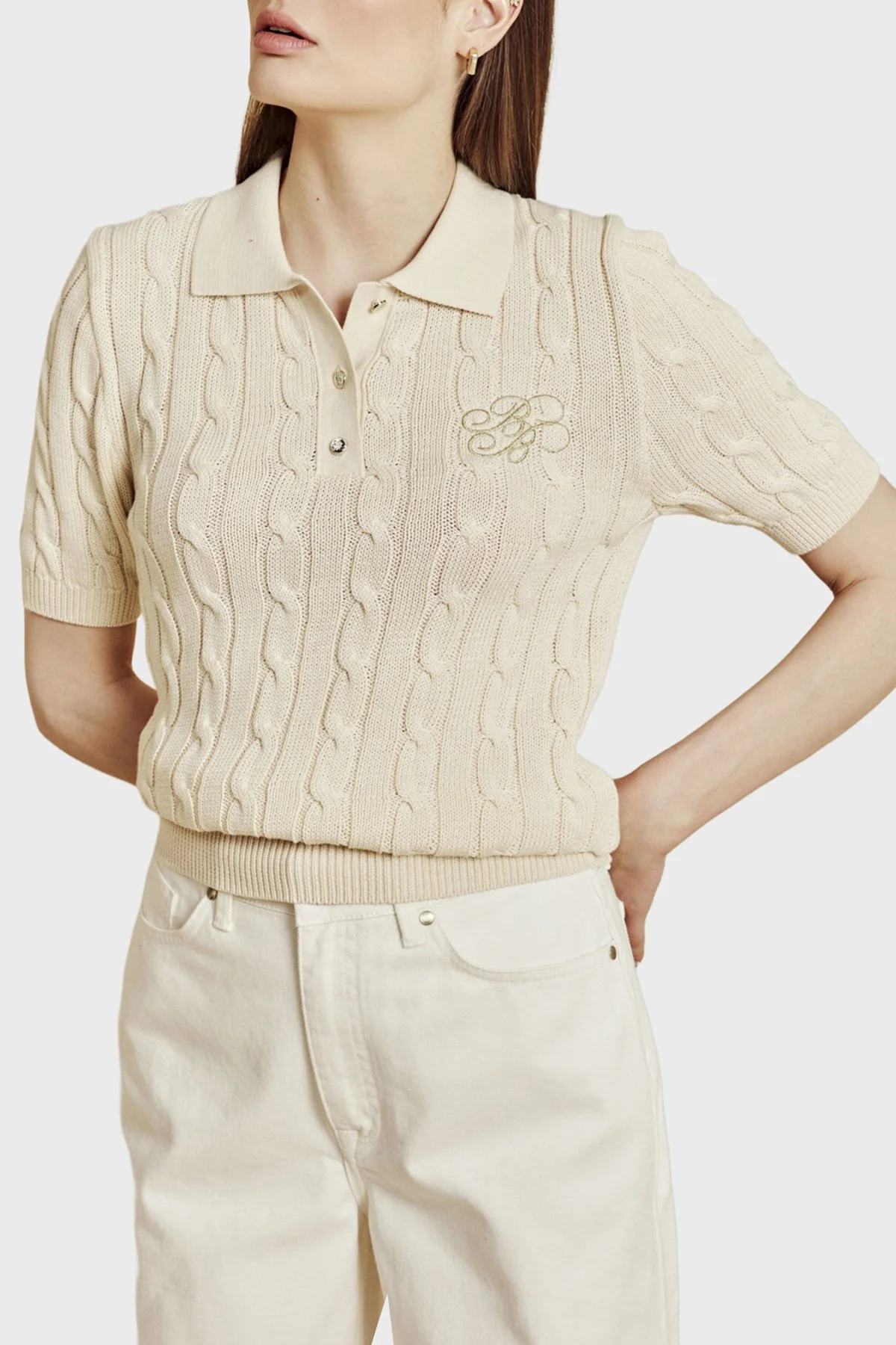 Brooks Brothers Logolu % 100 Pamuk Kısa Kollu Kadın Polo Yaka Kazak BBSS26FKL011391 VANİLYA - 4