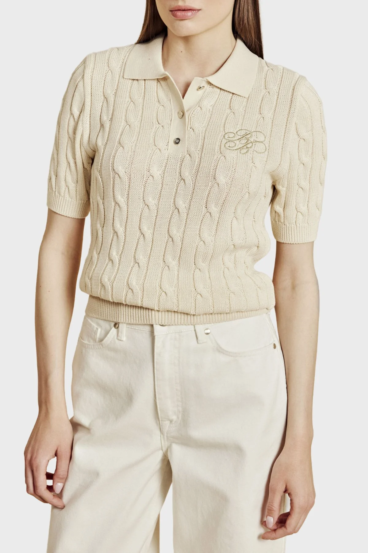Brooks Brothers Logolu % 100 Pamuk Kısa Kollu Kadın Polo Yaka Kazak BBSS26FKL011391 VANİLYA - 5