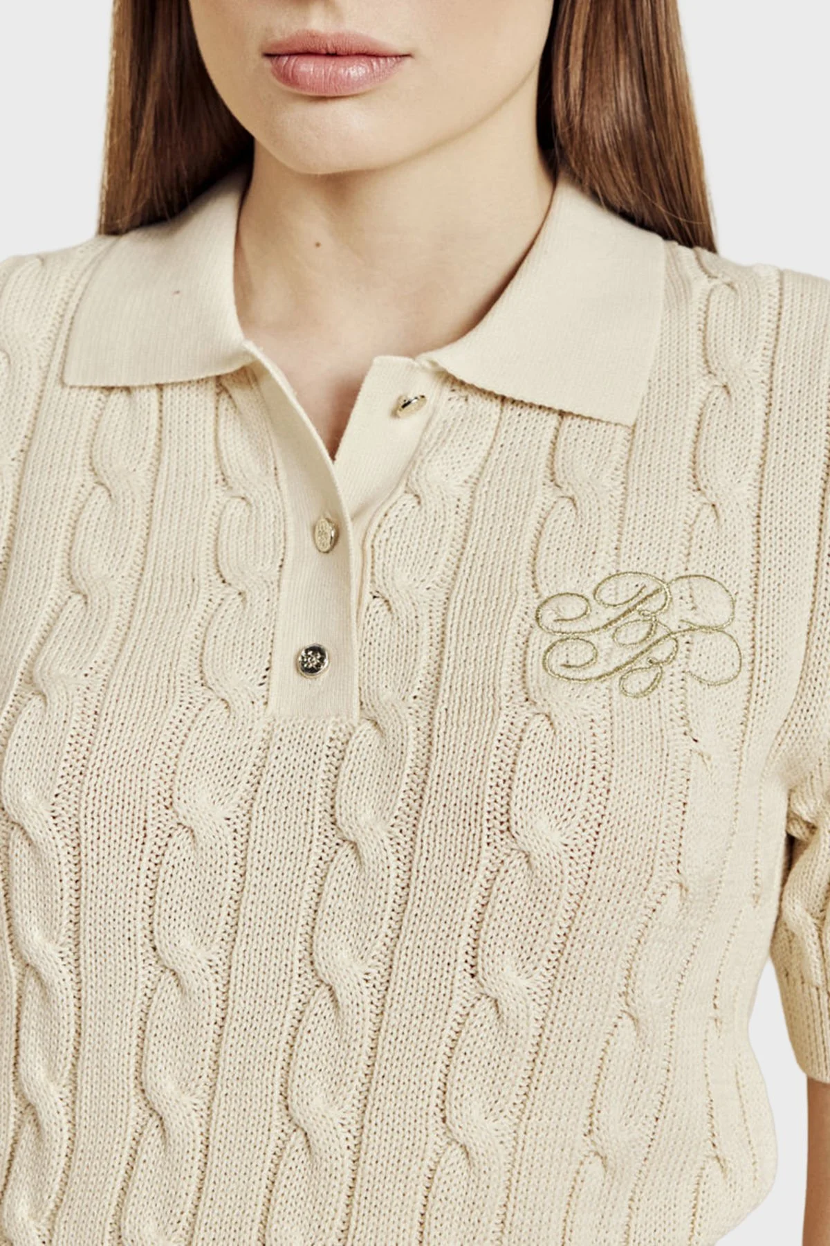 Brooks Brothers Logolu % 100 Pamuk Kısa Kollu Kadın Polo Yaka Kazak BBSS26FKL011391 VANİLYA - 6