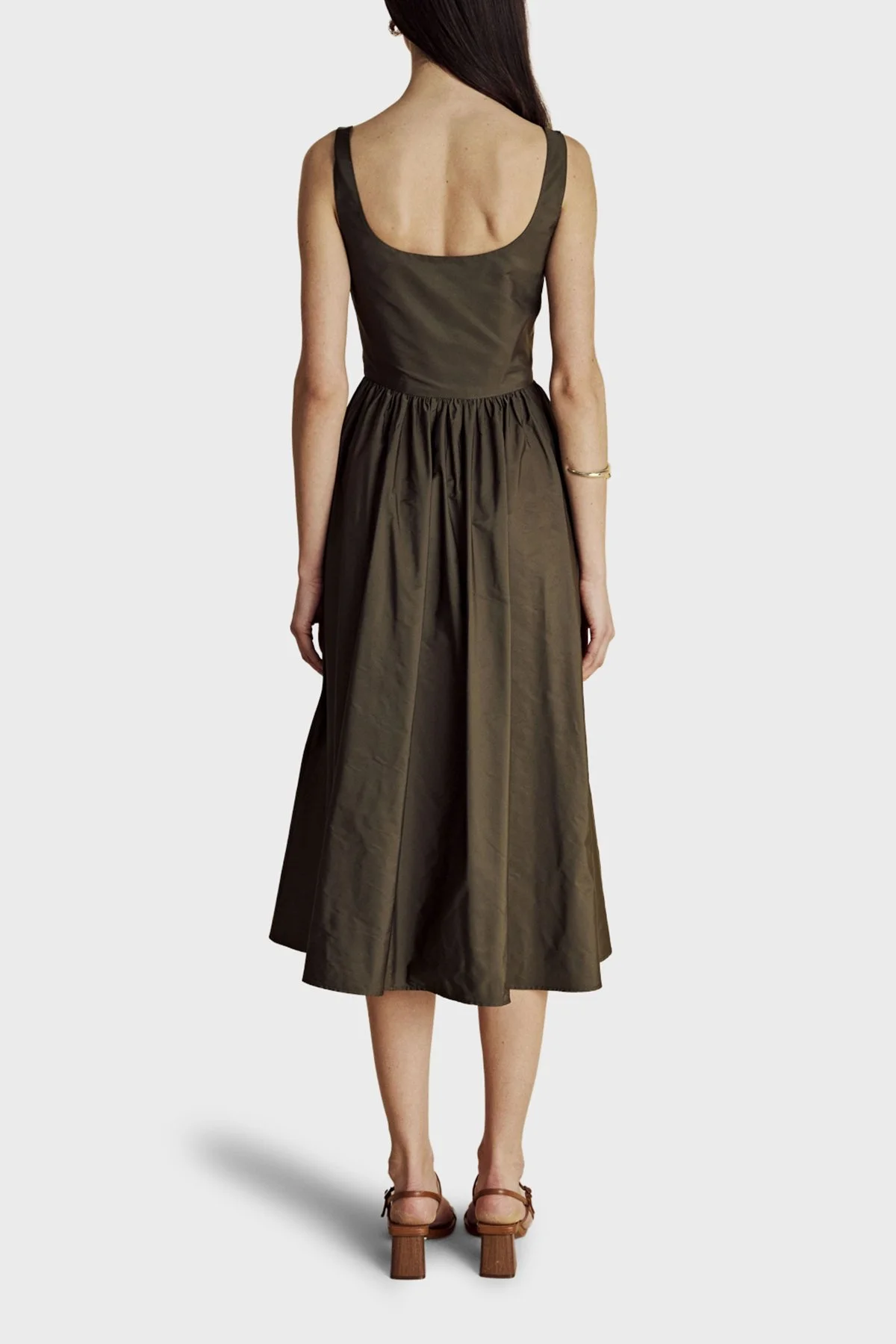 Brooks Brothers Metal Fermuar Detaylı Kare Yaka Midi Boy Kadın Elbise BBSS26FDR004128 Haki - 2