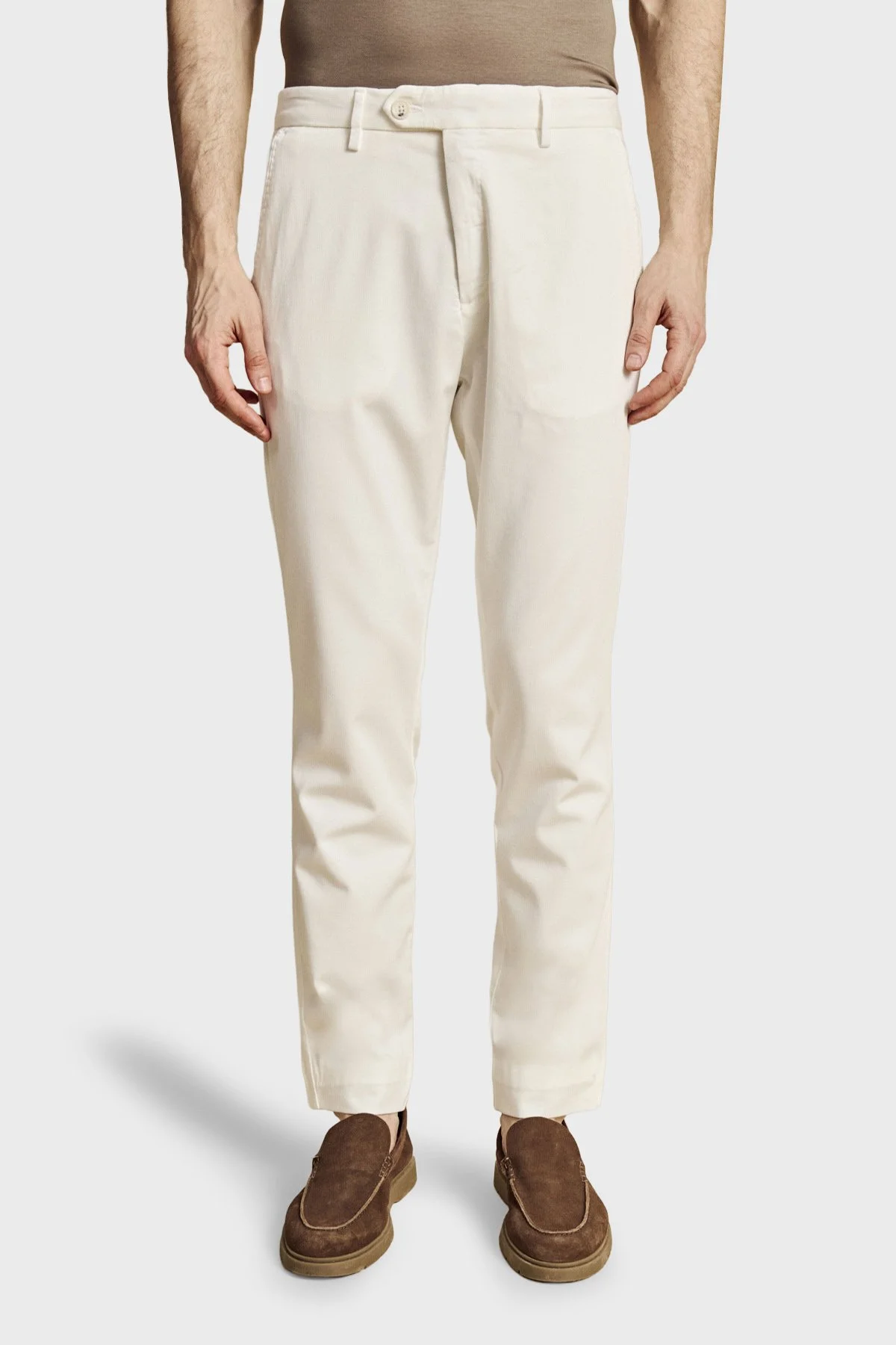 Brooks Brothers Normal Bel Daralan Paça Liyosel Chino Erkek Pantolon BBSS26MPT001101 KIRIK BEYAZ - 1