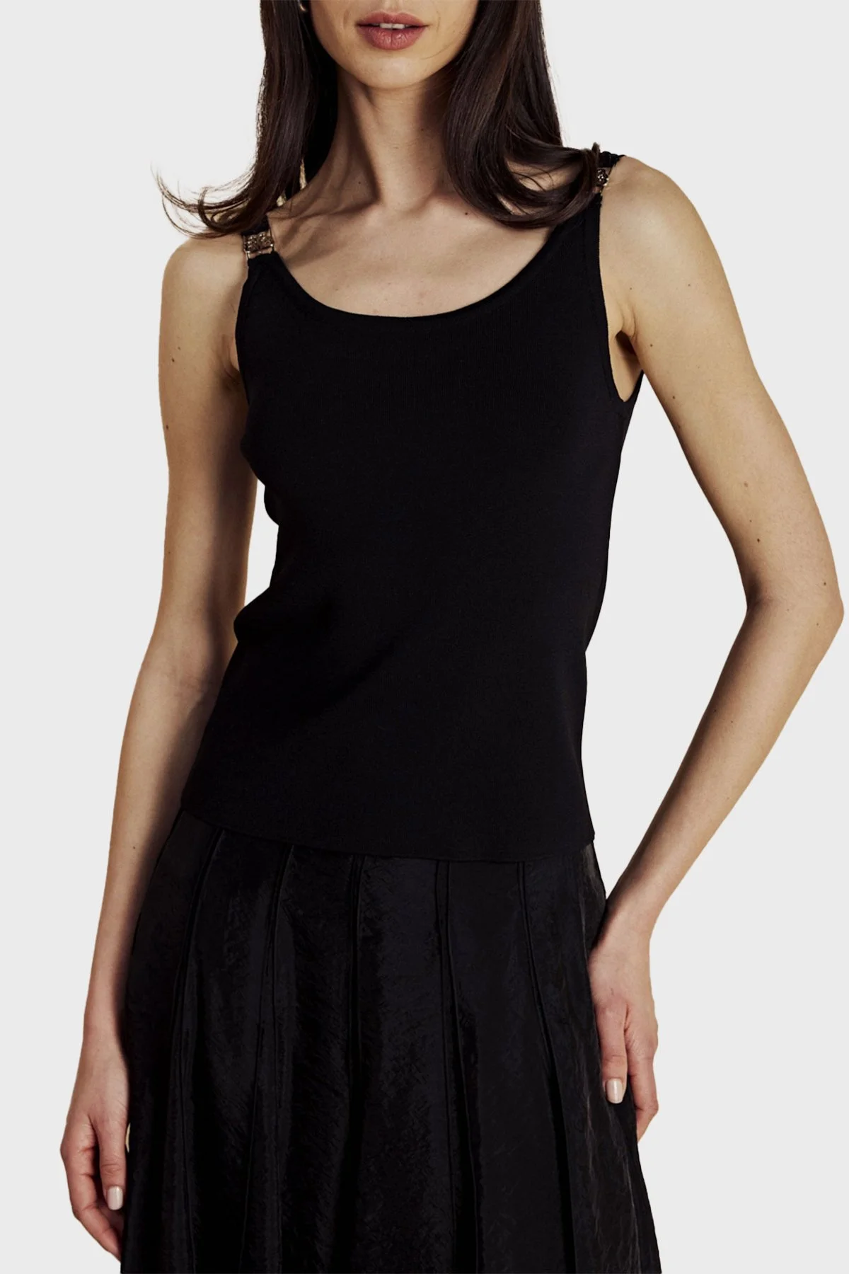 Brooks Brothers Omuz Tokalı Rayon Triko Kadın Atlet BBSS26FKT003112 SİYAH - 3