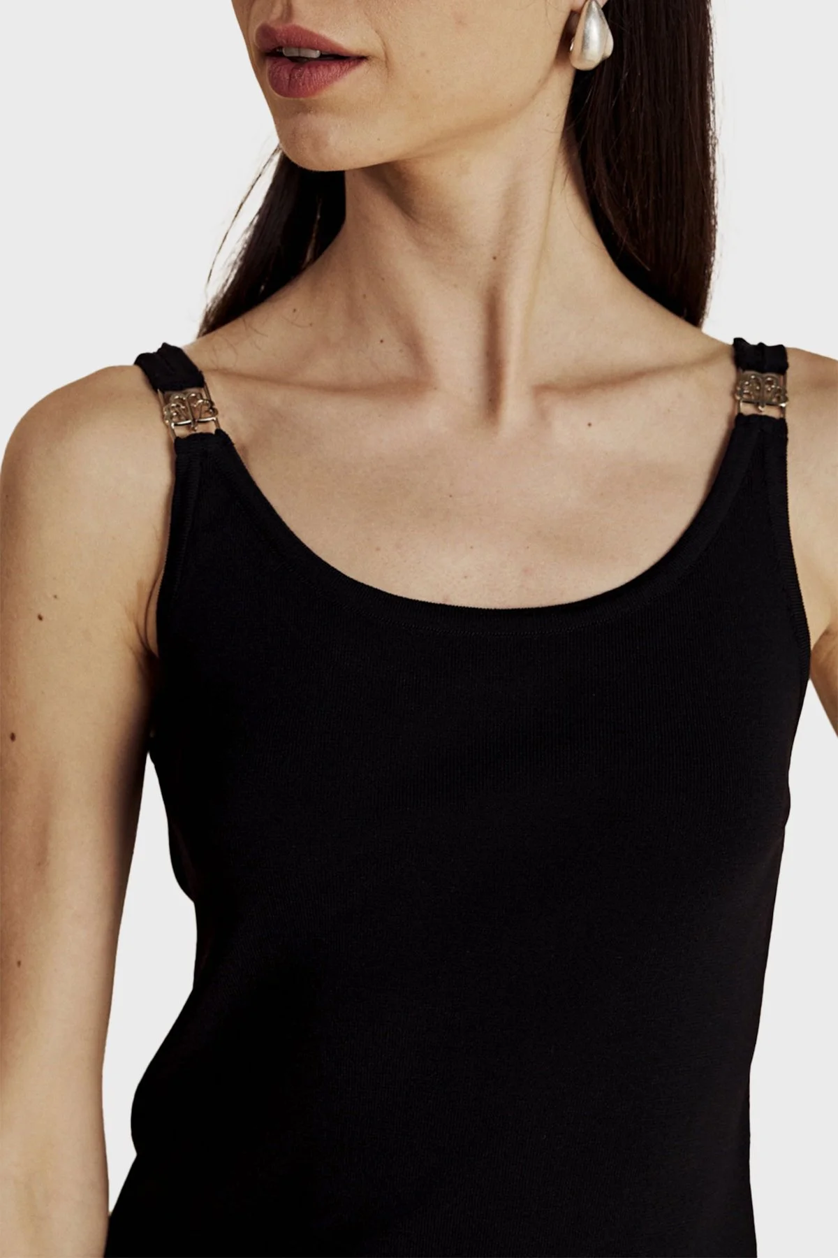 Brooks Brothers Omuz Tokalı Rayon Triko Kadın Atlet BBSS26FKT003112 SİYAH - 4