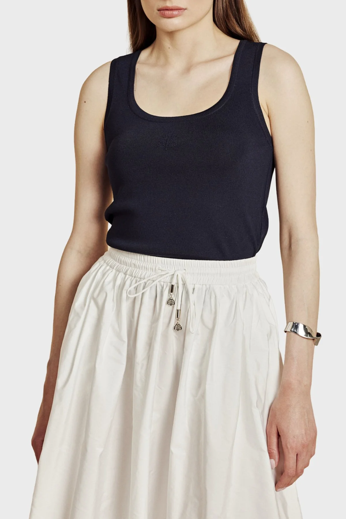 Brooks Brothers Önü Palmiye Desenli Rayon Triko Atlet Kadın Elbise BBSS26FKT002137 LACİVERT - 1
