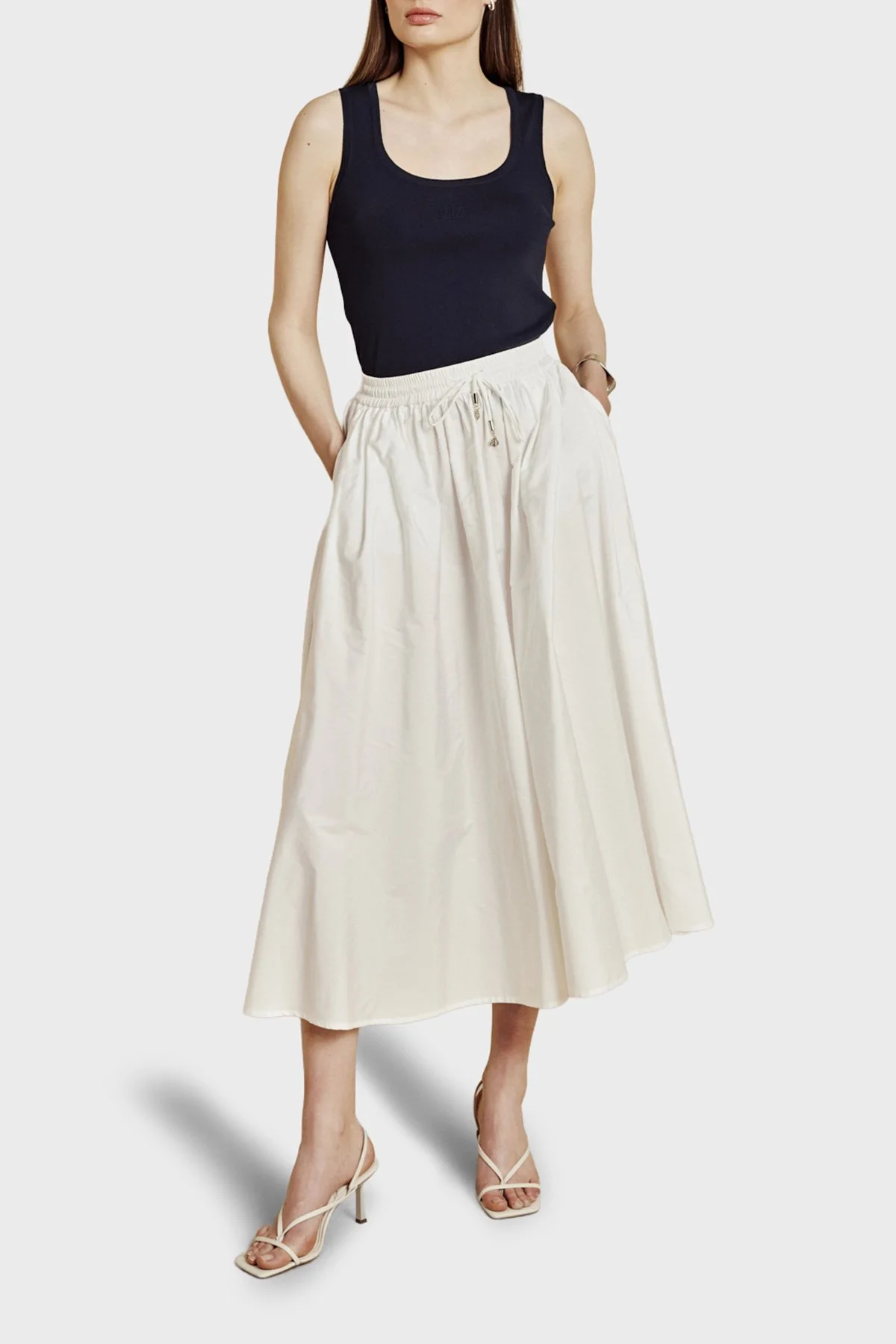 Brooks Brothers Önü Palmiye Desenli Rayon Triko Atlet Kadın Elbise BBSS26FKT002137 LACİVERT - 2