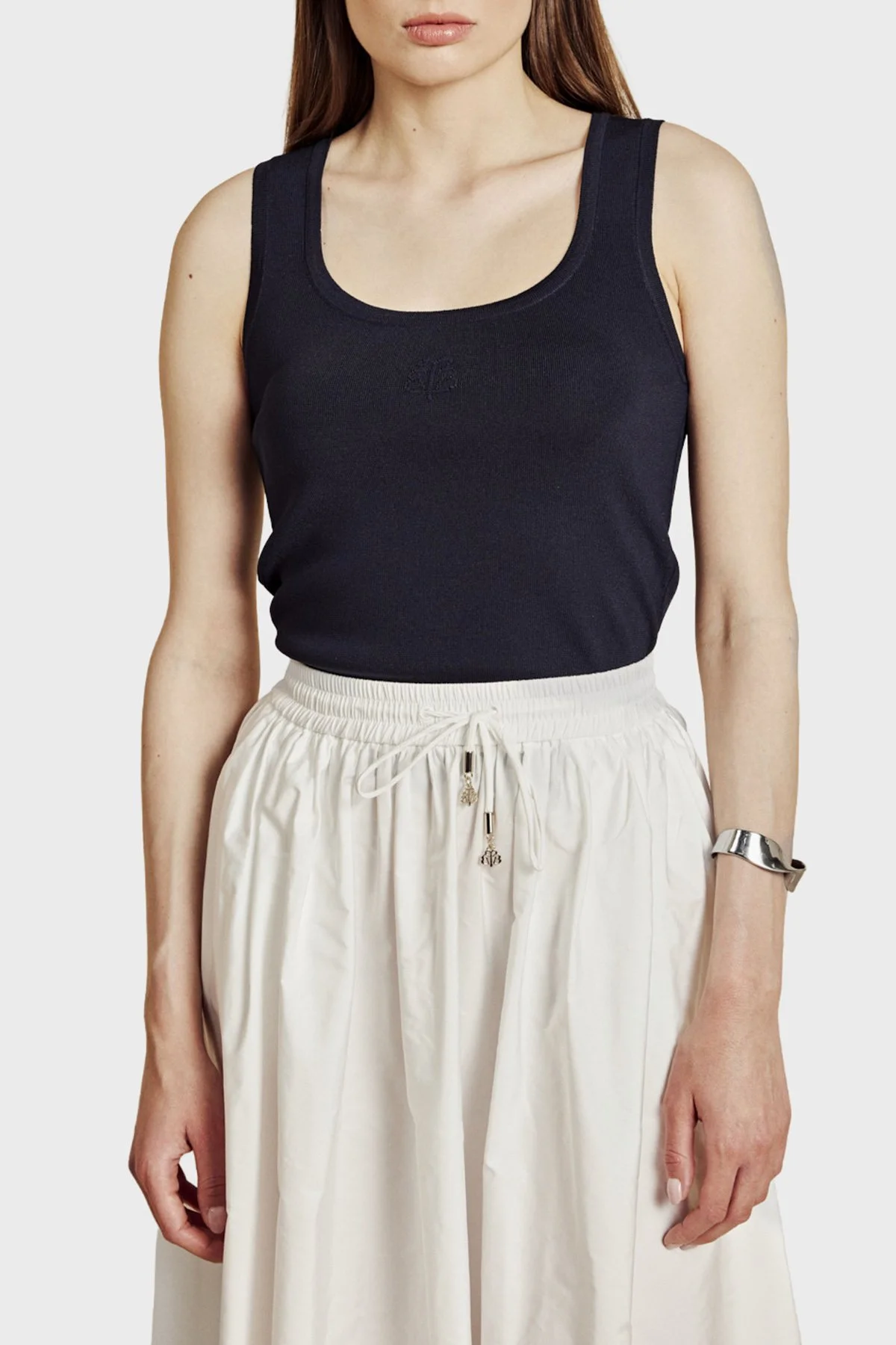 Brooks Brothers Önü Palmiye Desenli Rayon Triko Atlet Kadın Elbise BBSS26FKT002137 LACİVERT - 4