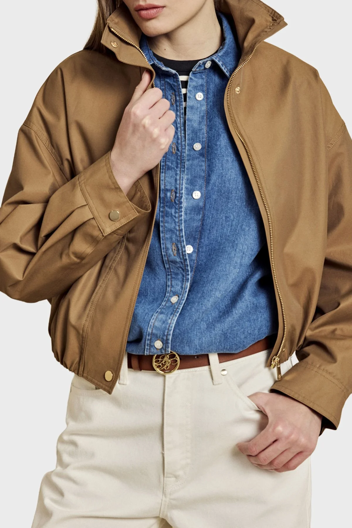 Brooks Brothers Pamuk Karışımlı Dik Yaka Fermuarlı Kadın Mont BBSS26FJC001150 KAHVE - 1