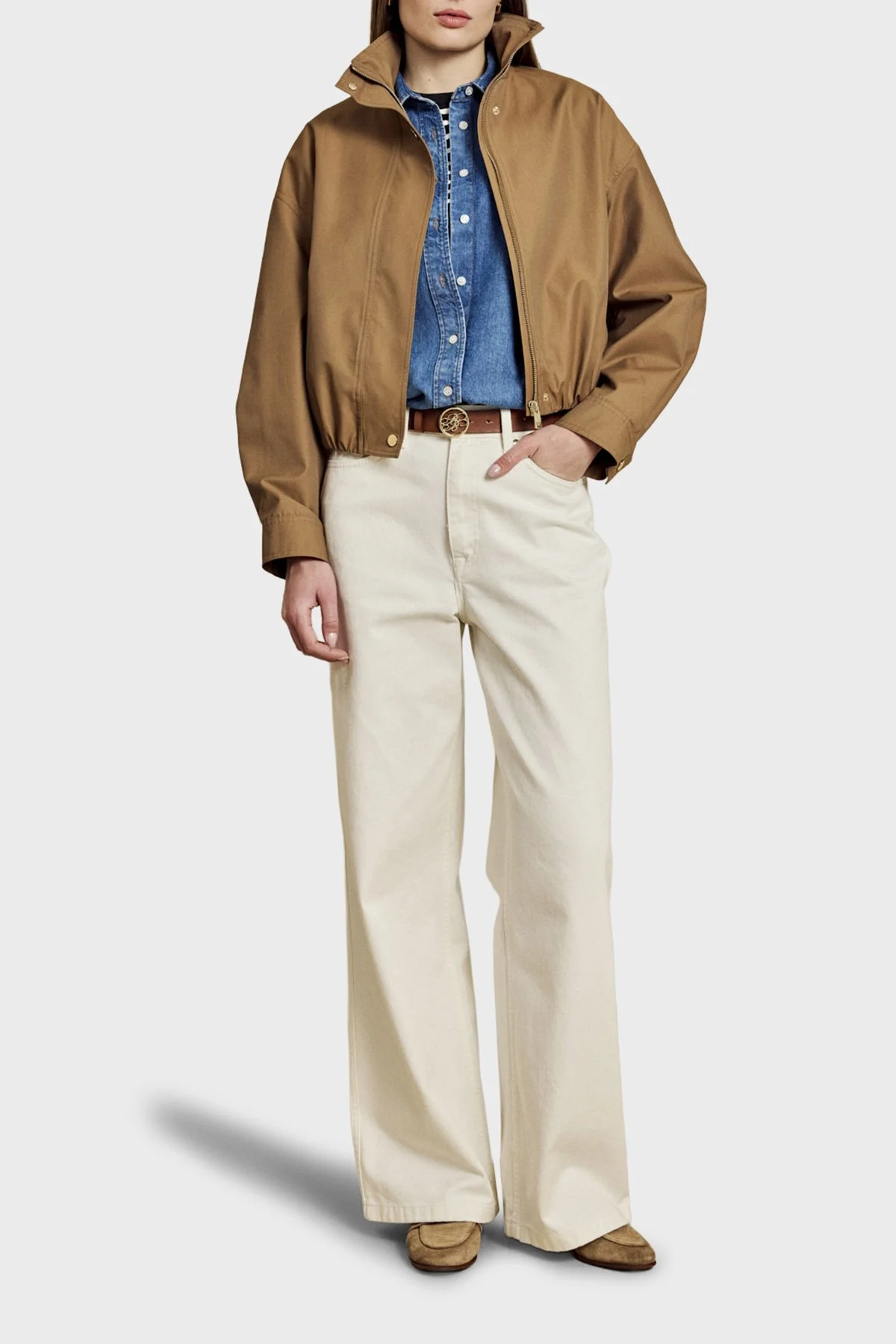 Brooks Brothers Pamuk Karışımlı Dik Yaka Fermuarlı Kadın Mont BBSS26FJC001150 KAHVE - 2