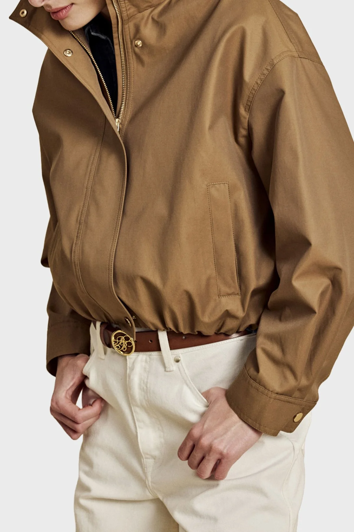 Brooks Brothers Pamuk Karışımlı Dik Yaka Fermuarlı Kadın Mont BBSS26FJC001150 KAHVE - 5