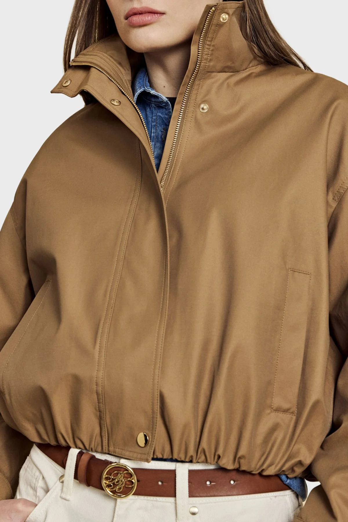 Brooks Brothers Pamuk Karışımlı Dik Yaka Fermuarlı Kadın Mont BBSS26FJC001150 KAHVE - 6