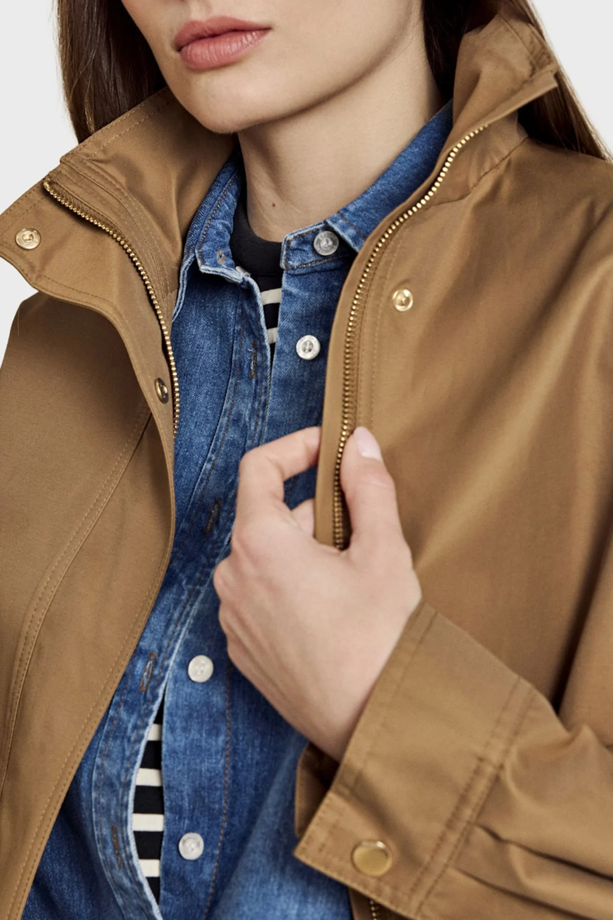 Brooks Brothers Pamuk Karışımlı Dik Yaka Fermuarlı Kadın Mont BBSS26FJC001150 KAHVE - 7