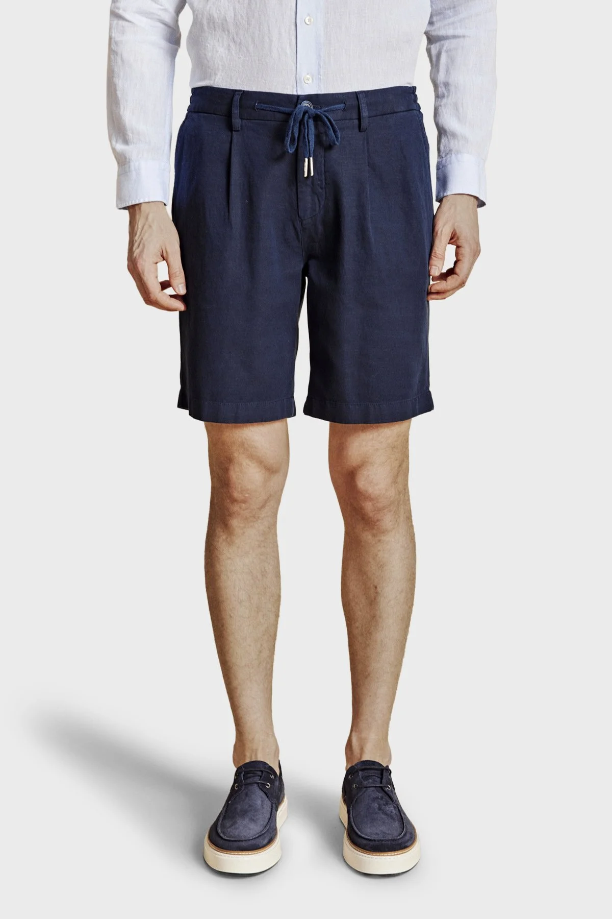 Brooks Brothers Pamuk ve Keten Karışımlı Bağcıklı Erkek Şort BBSS26MSO003137 LACİVERT - 1