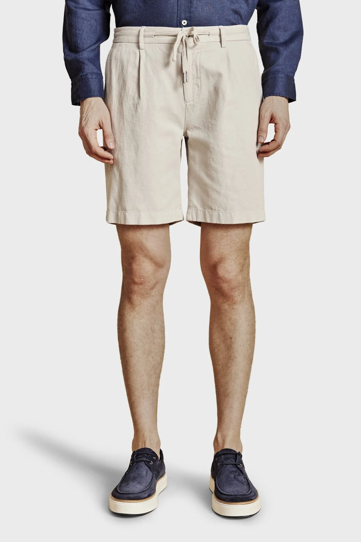 Brooks Brothers Pamuk ve Keten Karışımlı Bağcıklı Erkek Şort BBSS26MSO003164 TAŞ - 2