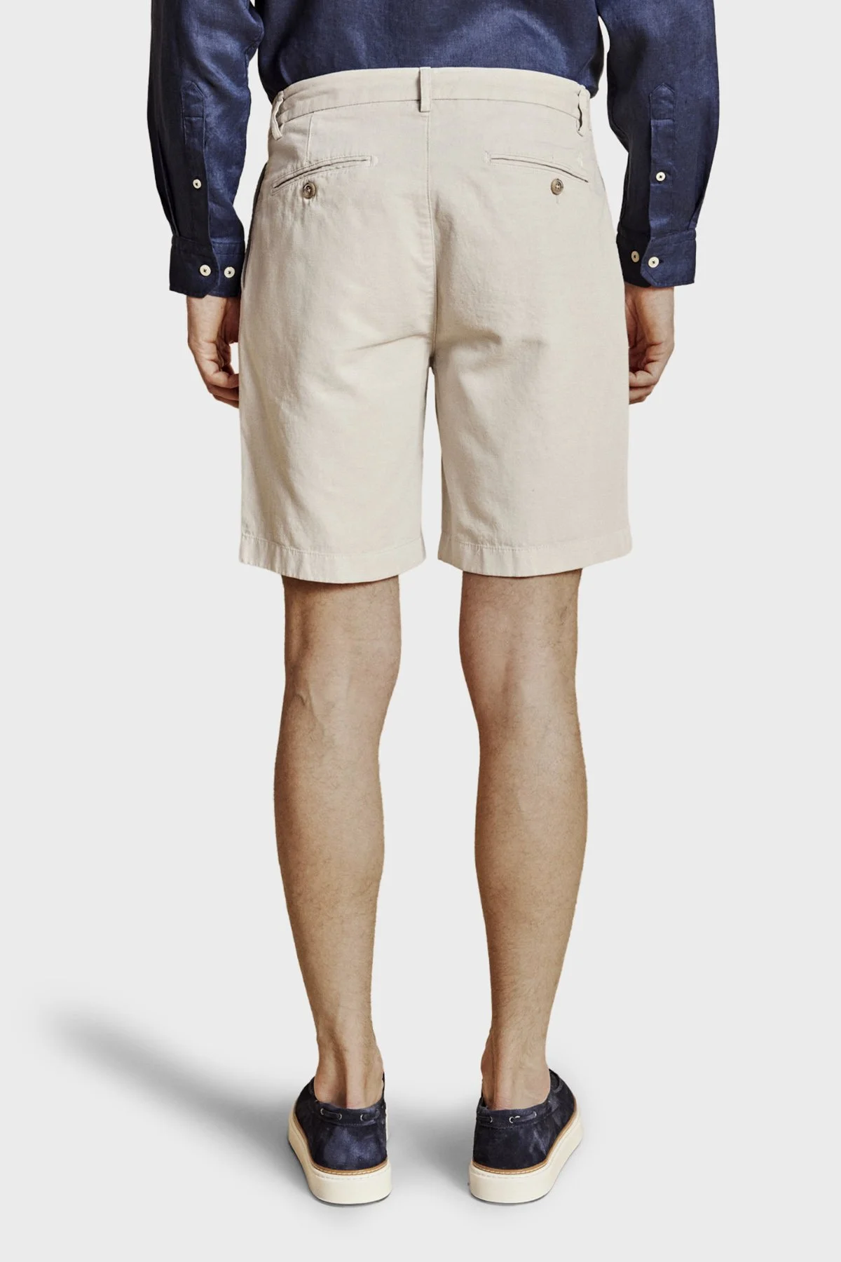 Brooks Brothers Pamuk ve Keten Karışımlı Bağcıklı Erkek Şort BBSS26MSO003164 TAŞ - 4