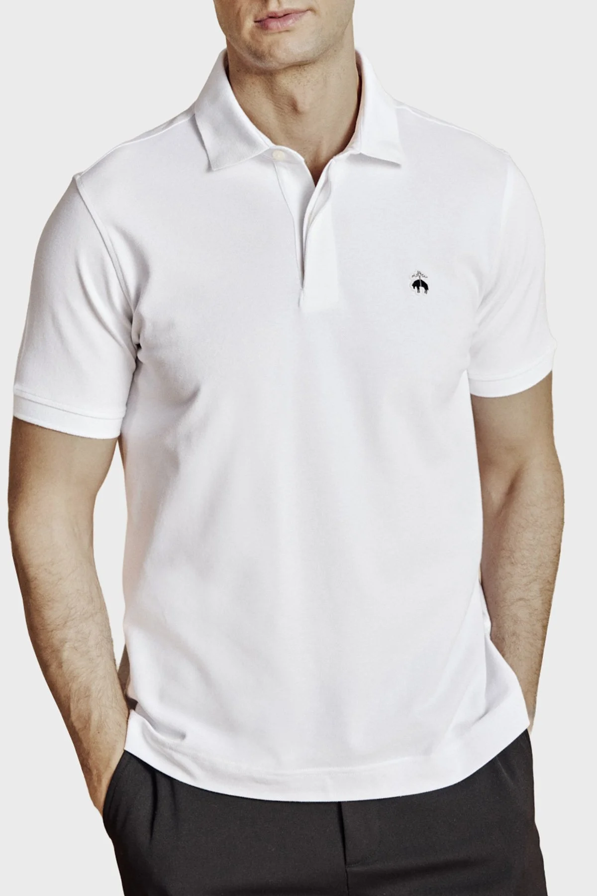 Brooks Brothers Pamuklu Regular Fit Düğmeli Erkek Polo Yaka T Shirt BBSS26MTS001100 BEYAZ - 1
