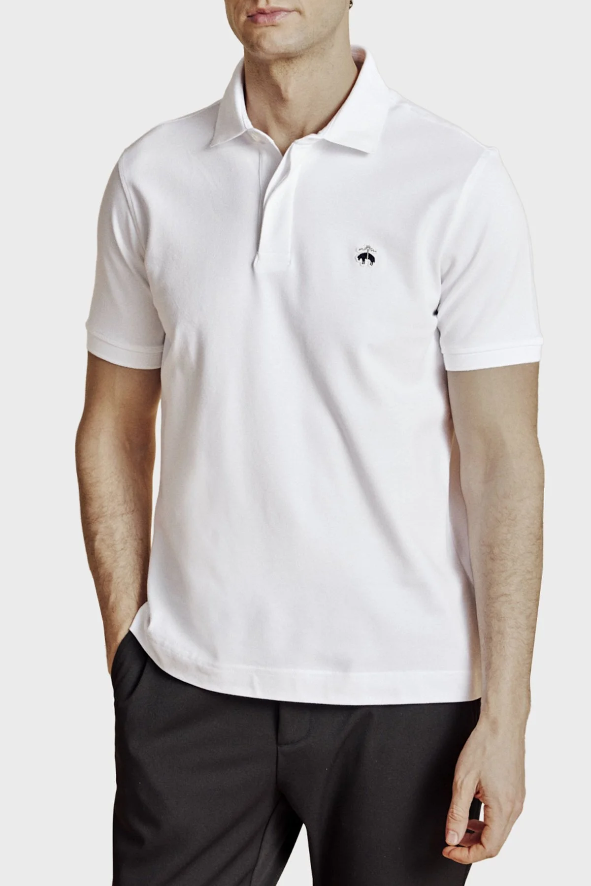 Brooks Brothers Pamuklu Regular Fit Düğmeli Erkek Polo Yaka T Shirt BBSS26MTS001100 BEYAZ - 5