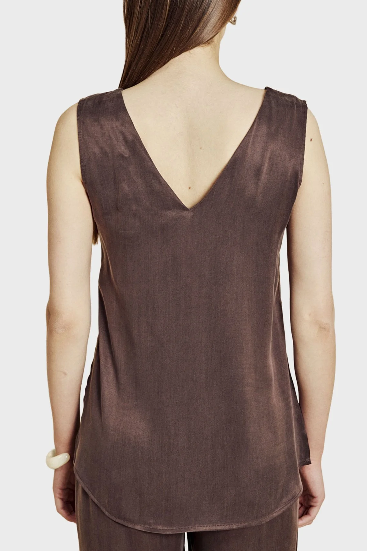 Brooks Brothers V Yaka Cupro Kadın Bluz BBSS26FBU002344 Acı Kahve - 3