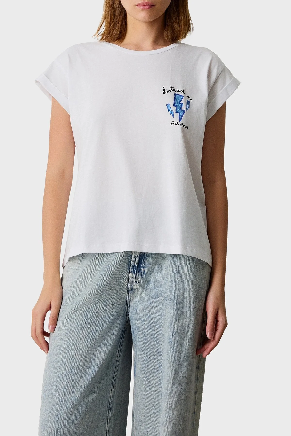 BSB % 100 Pamuk Regular Fit Bisiklet Yaka Baskılı Bayan T Shirt 053-210006.002 BEYAZ - 1