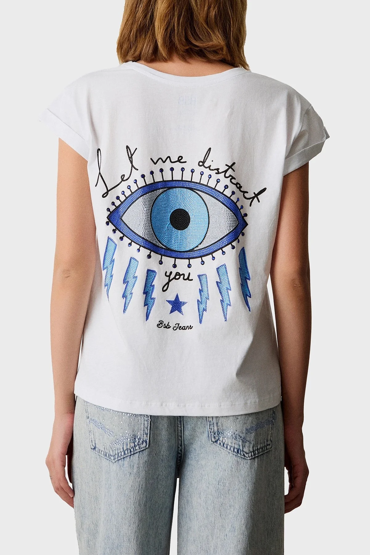 BSB % 100 Pamuk Regular Fit Bisiklet Yaka Baskılı Bayan T Shirt 053-210006.002 BEYAZ - 3