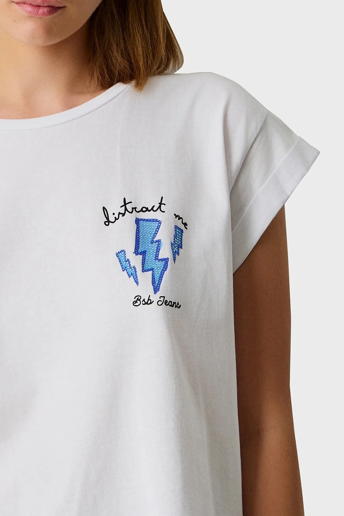 BSB % 100 Pamuk Regular Fit Bisiklet Yaka Baskılı Bayan T Shirt 053-210006.002 BEYAZ - 4