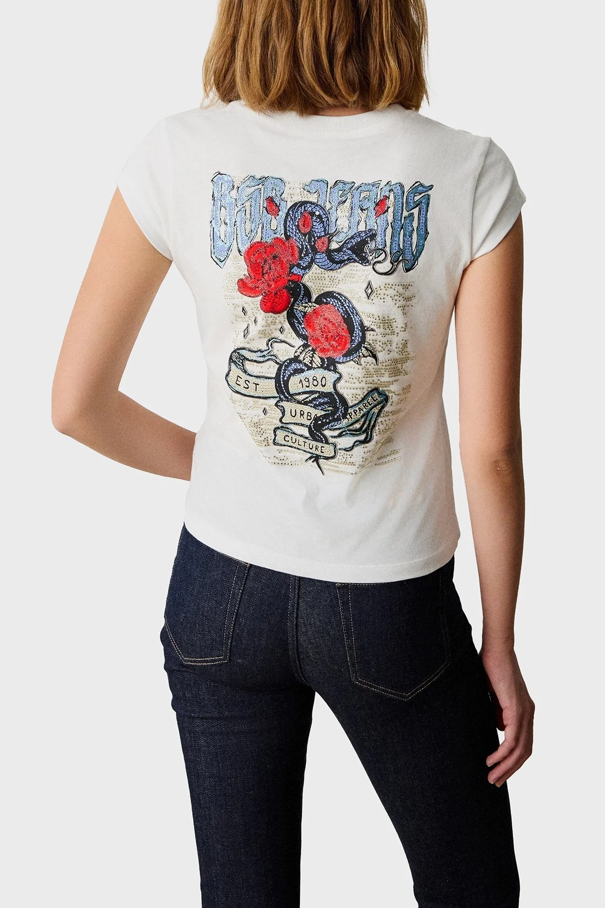 BSB % 100 Pamuk Regular Fit Bisiklet Yaka Sırt Baskılı Bayan T Shirt 053-210007.004 EKRU - 3