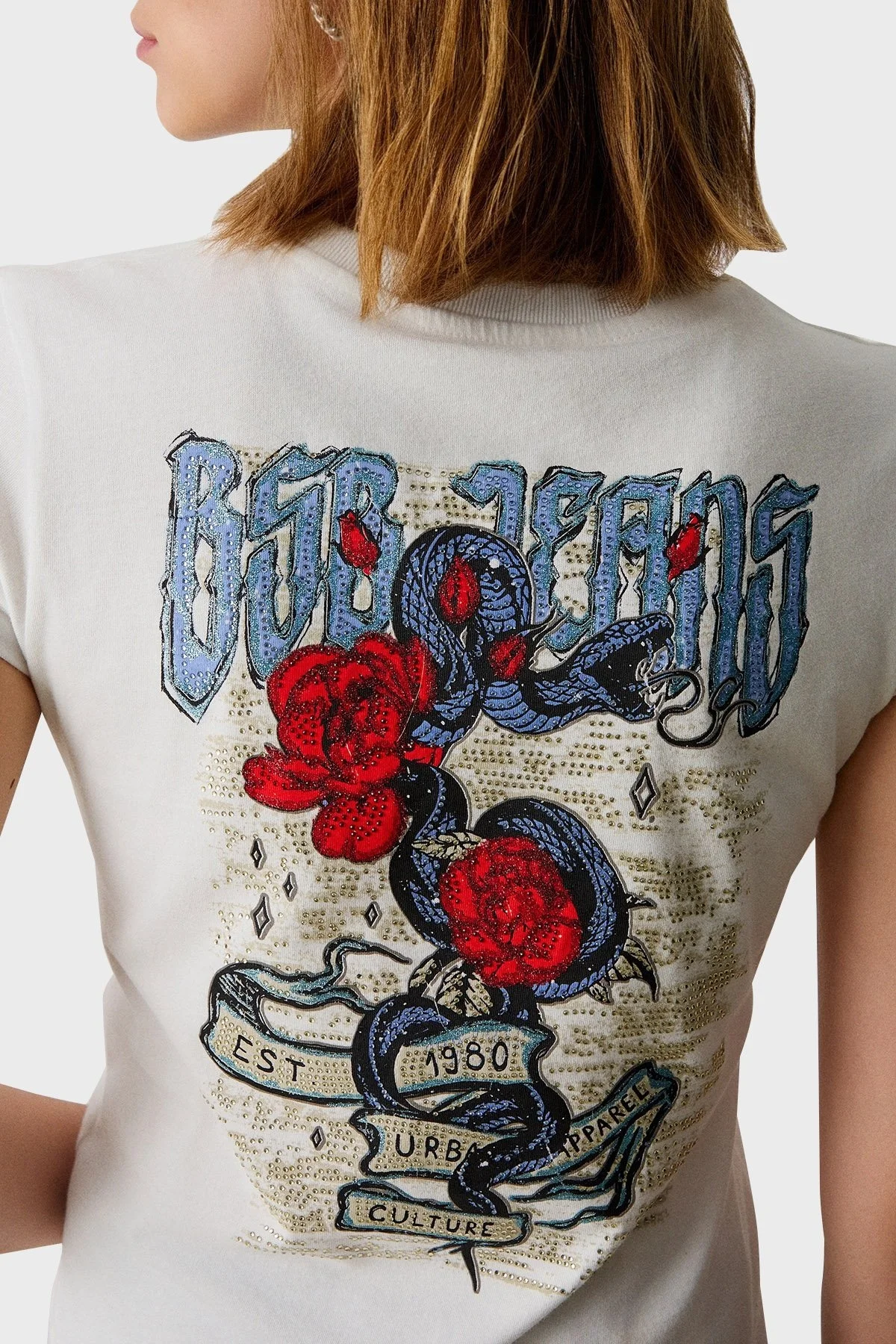 BSB % 100 Pamuk Regular Fit Bisiklet Yaka Sırt Baskılı Bayan T Shirt 053-210007.004 EKRU - 4