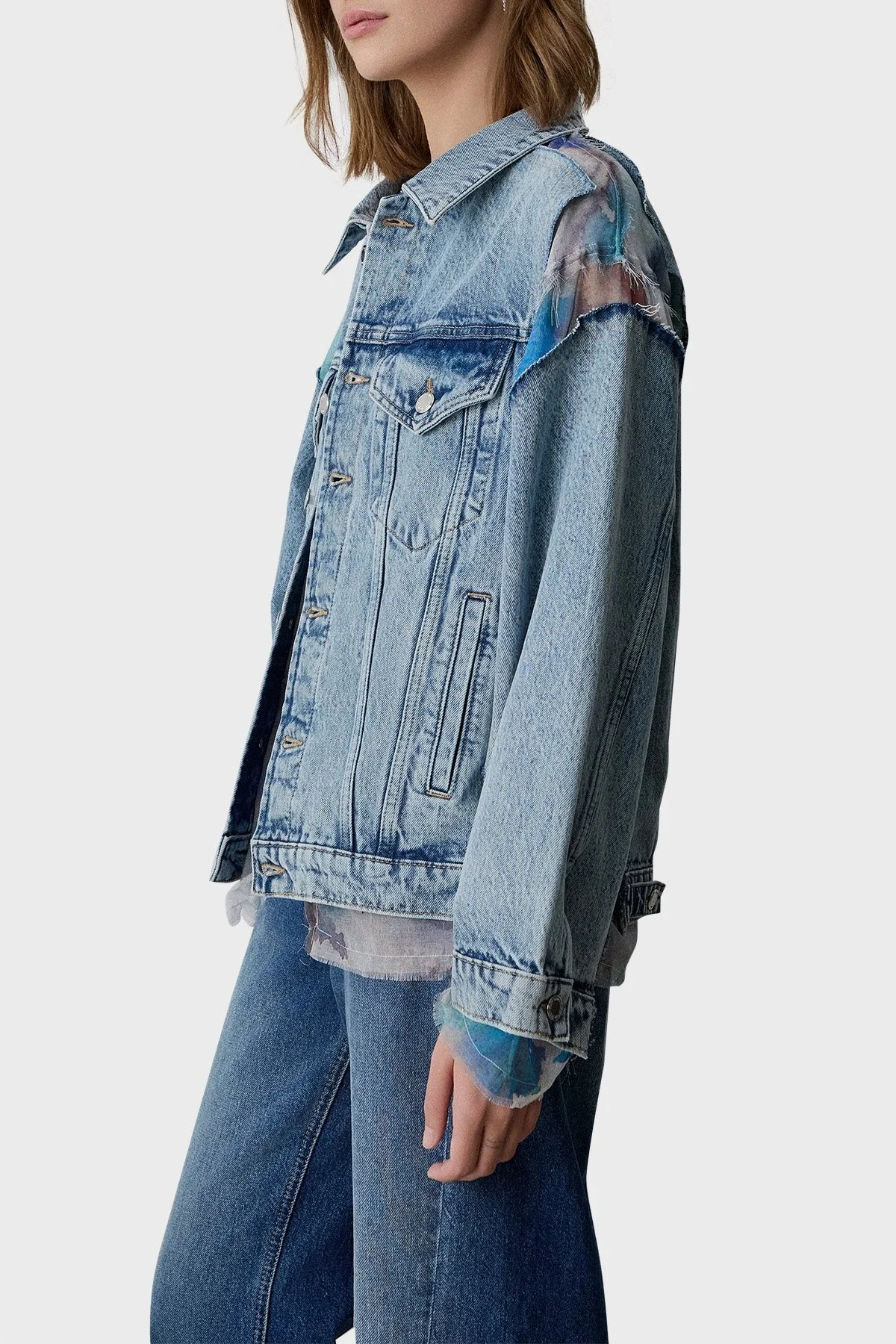 BSB % 100 Pamuk Regular Fit Düz Yaka Kumaş Detaylı Bayan Kot Ceket 053-217904.097 MAVİ - 5