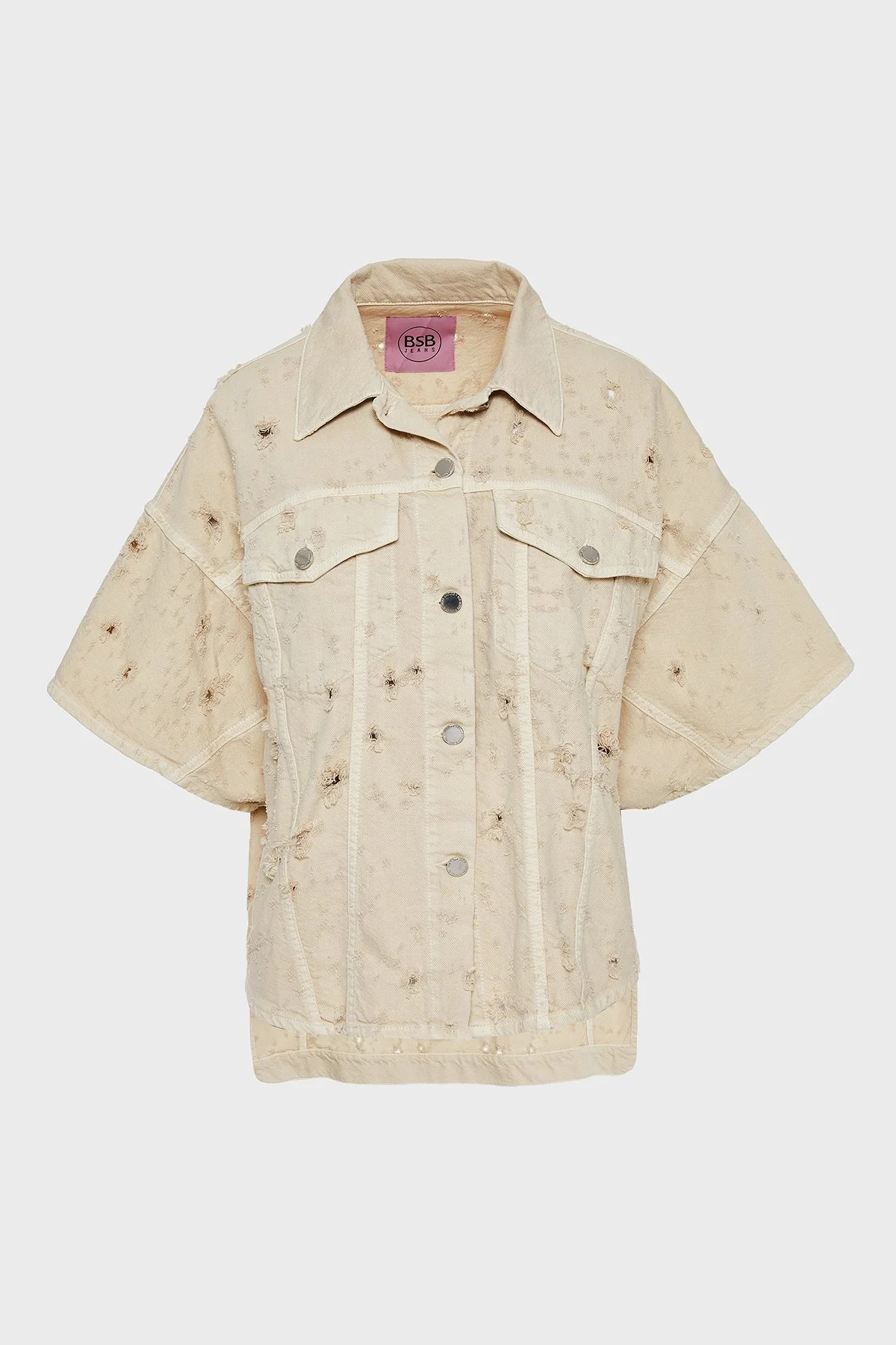 BSB % 100 Pamuk Regular Fit Eskitilmiş Sırt Baskılı Bayan Gömlek 053-216800.103 BEJ - 6