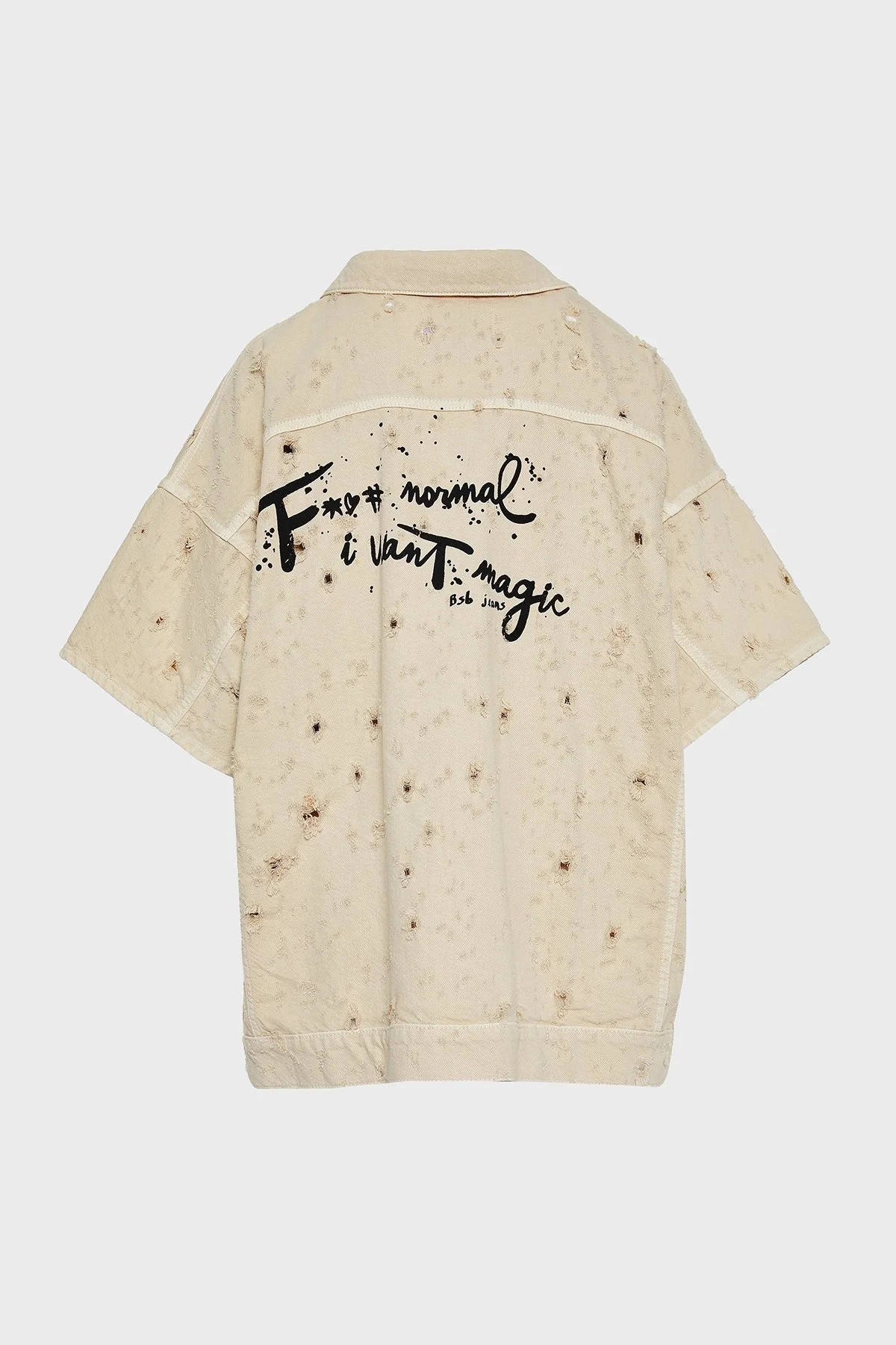 BSB % 100 Pamuk Regular Fit Eskitilmiş Sırt Baskılı Bayan Gömlek 053-216800.103 BEJ - 7