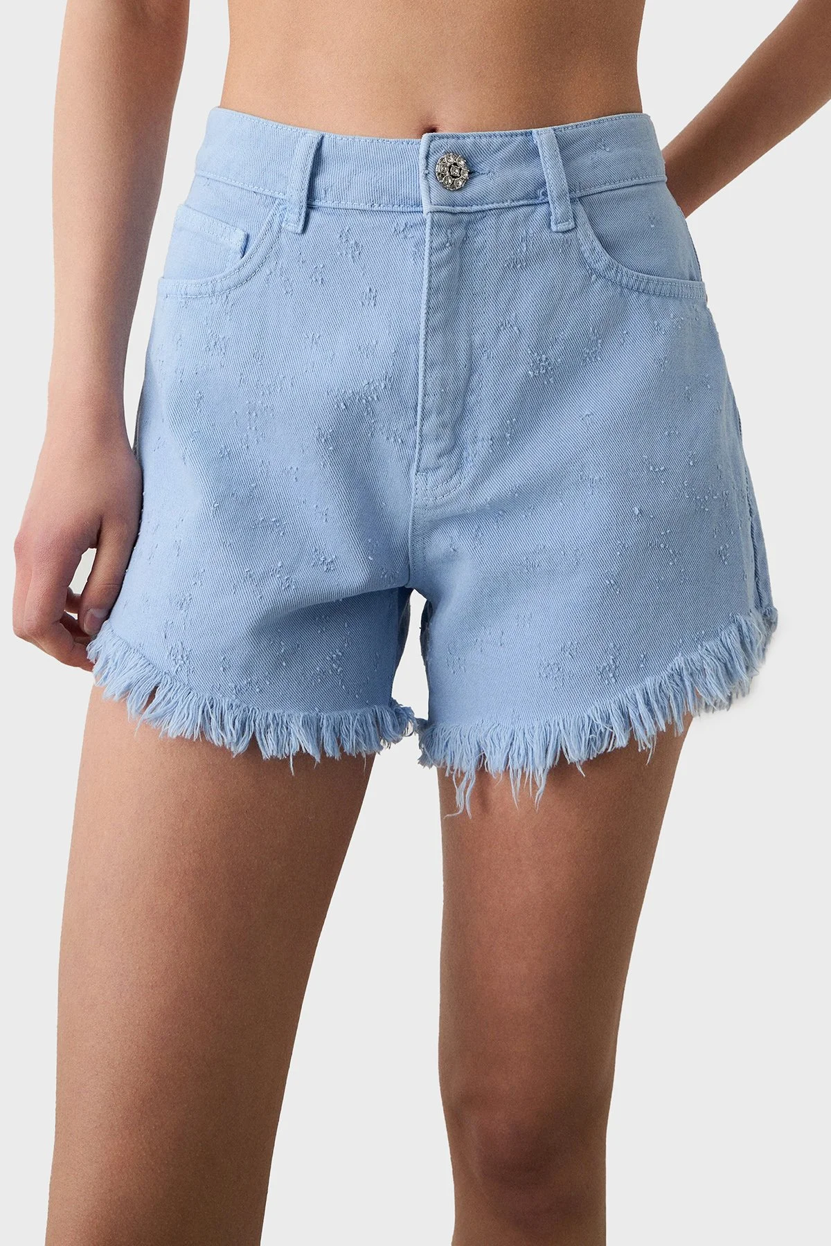 BSB % 100 Pamuk Regular Fit Yüksek Bel Kot Kadın Short 053-241801.060 MAVİ - 1