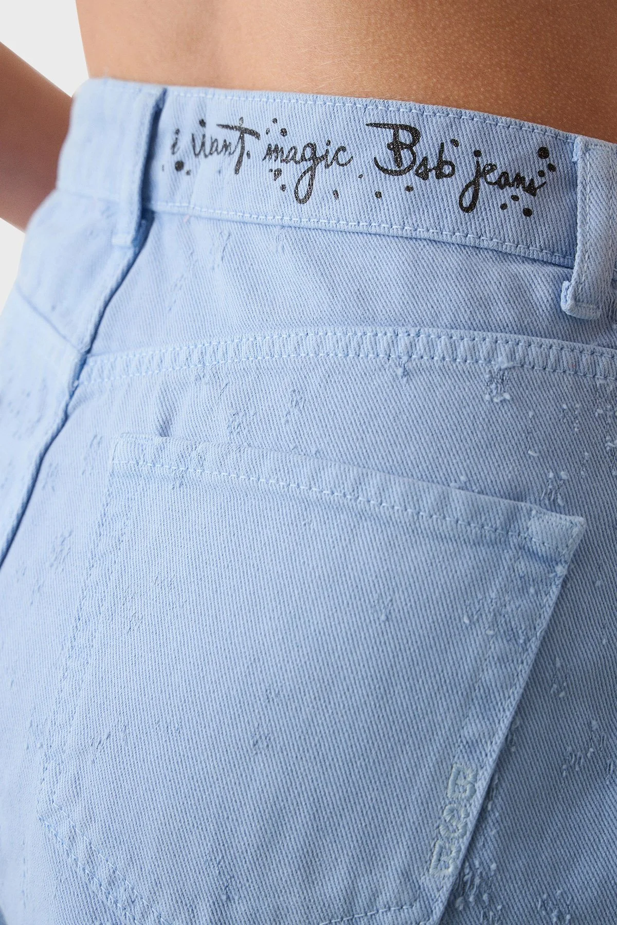 BSB % 100 Pamuk Regular Fit Yüksek Bel Kot Kadın Short 053-241801.060 MAVİ - 5