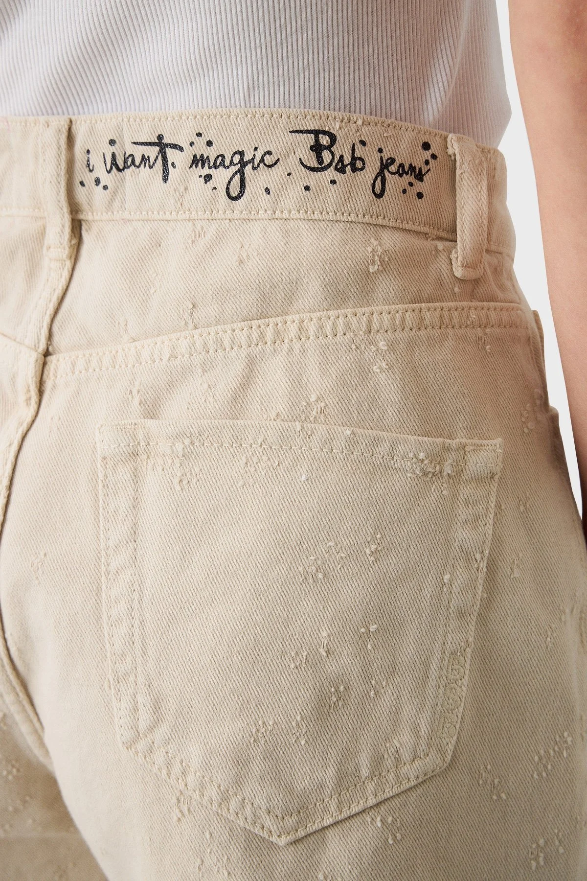 BSB % 100 Pamuk Regular Fit Yüksek Bel Kot Bayan Short 053-241801.103 BEJ - 5