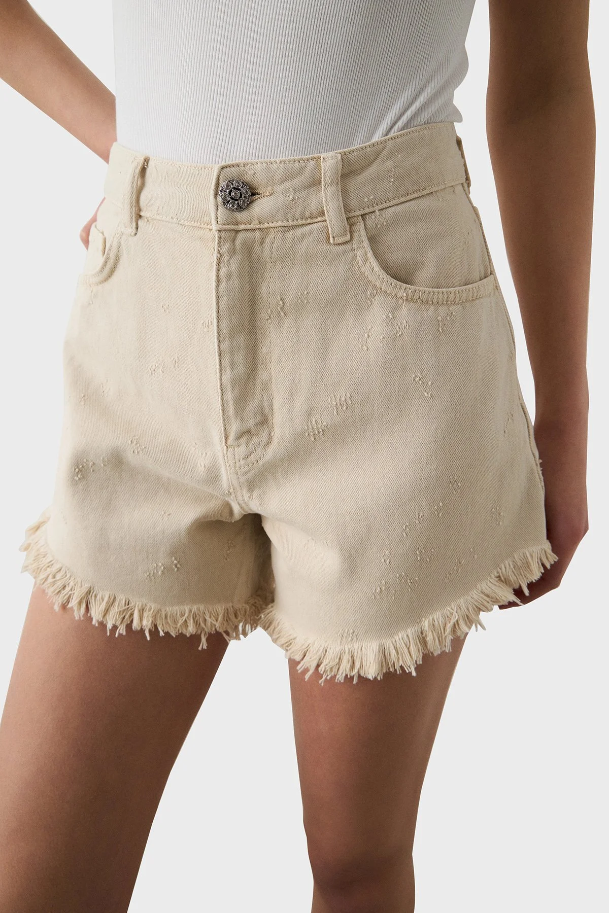BSB % 100 Pamuk Regular Fit Yüksek Bel Kot Kadın Short 053-241801.103 BEJ - 1