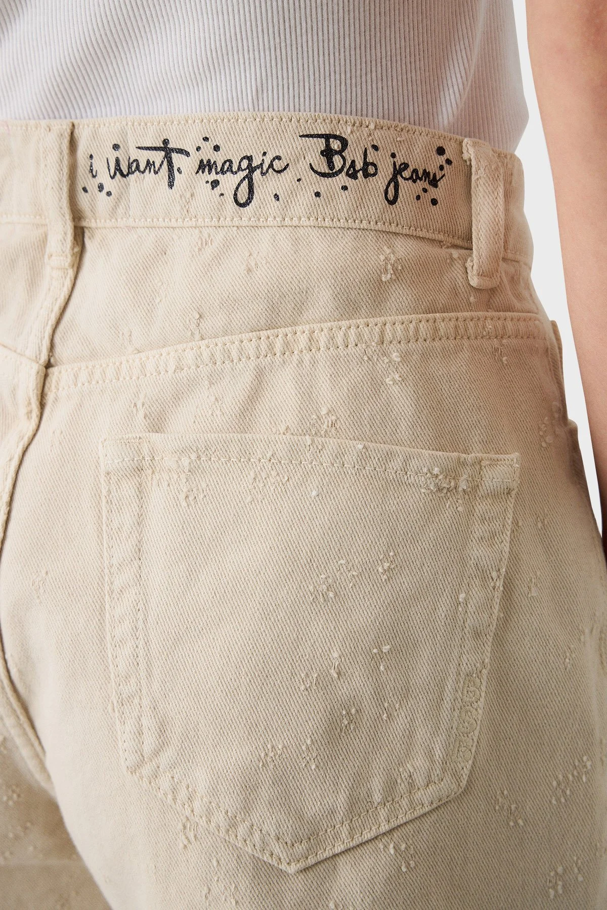 BSB % 100 Pamuk Regular Fit Yüksek Bel Kot Kadın Short 053-241801.103 BEJ - 5