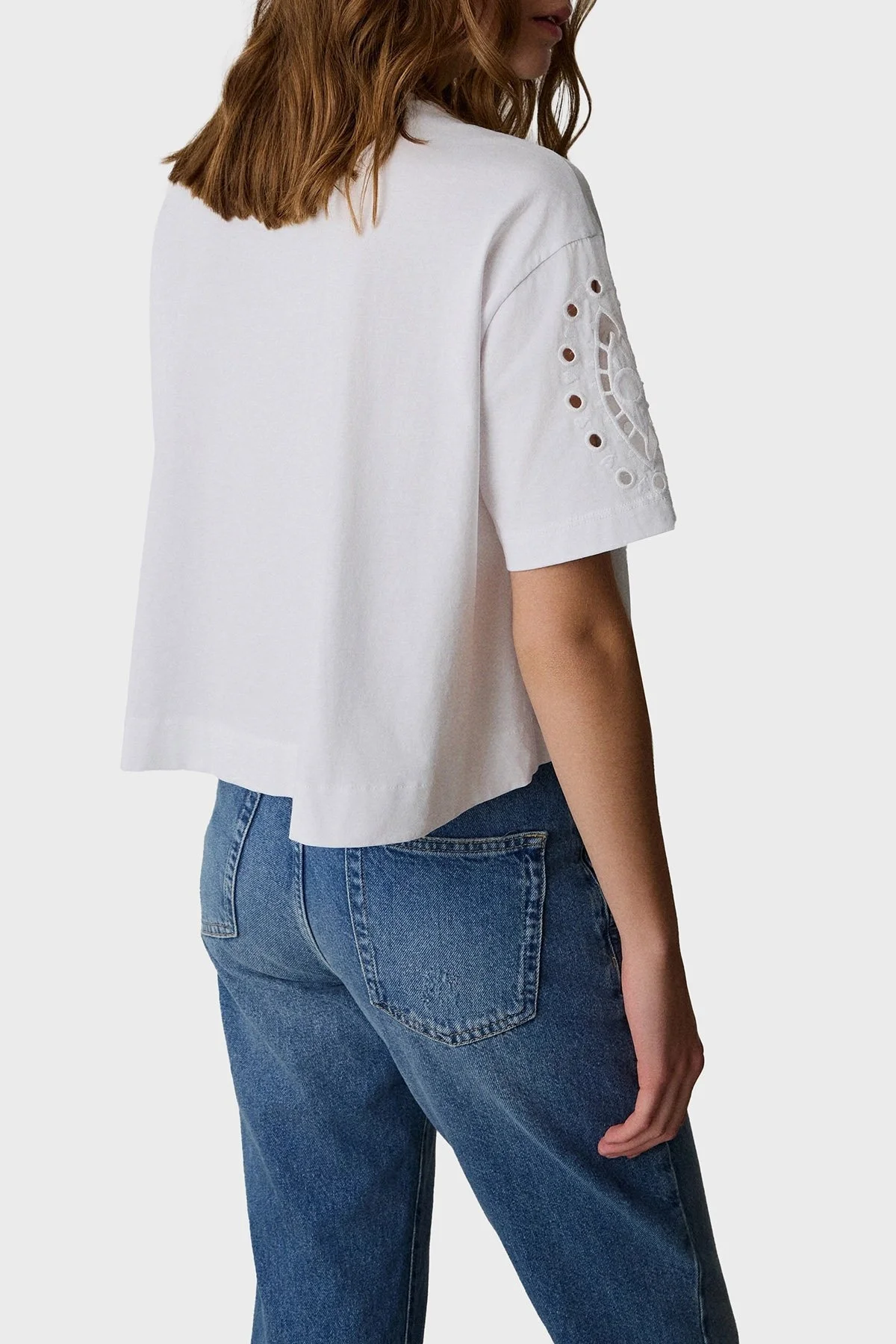 BSB Ajurlu % 100 Pamuk Regular Fit Bisiklet Yaka Bayan Bluz 053-210083.002 BEYAZ - 3