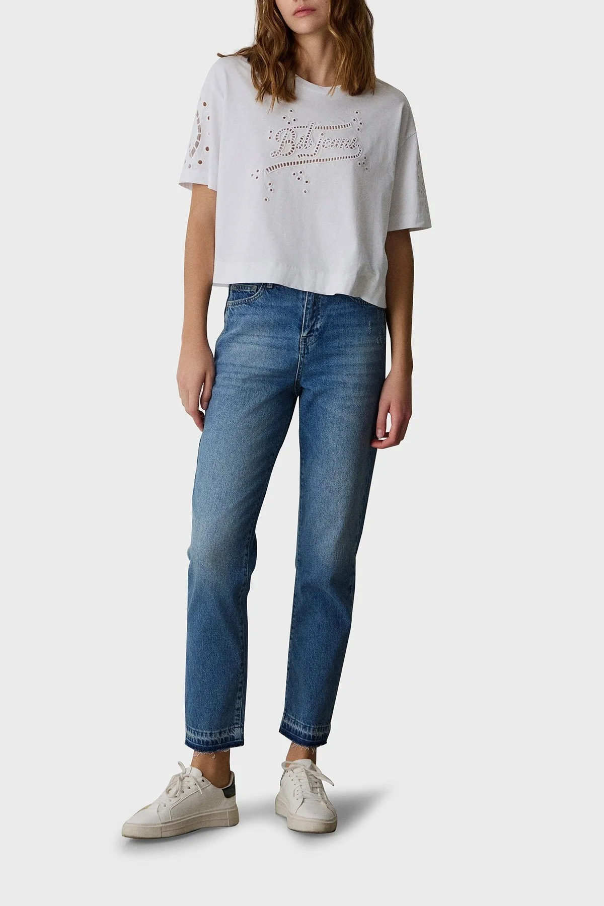 BSB Ajurlu % 100 Pamuk Regular Fit Bisiklet Yaka Bayan Bluz 053-210083.002 BEYAZ - 4