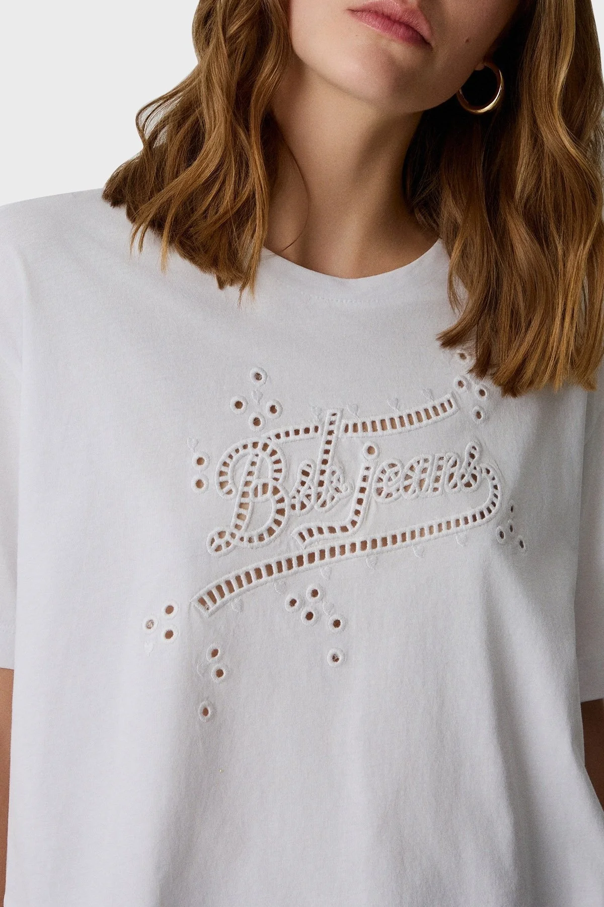 BSB Ajurlu % 100 Pamuk Regular Fit Bisiklet Yaka Bayan Bluz 053-210083.002 BEYAZ - 5