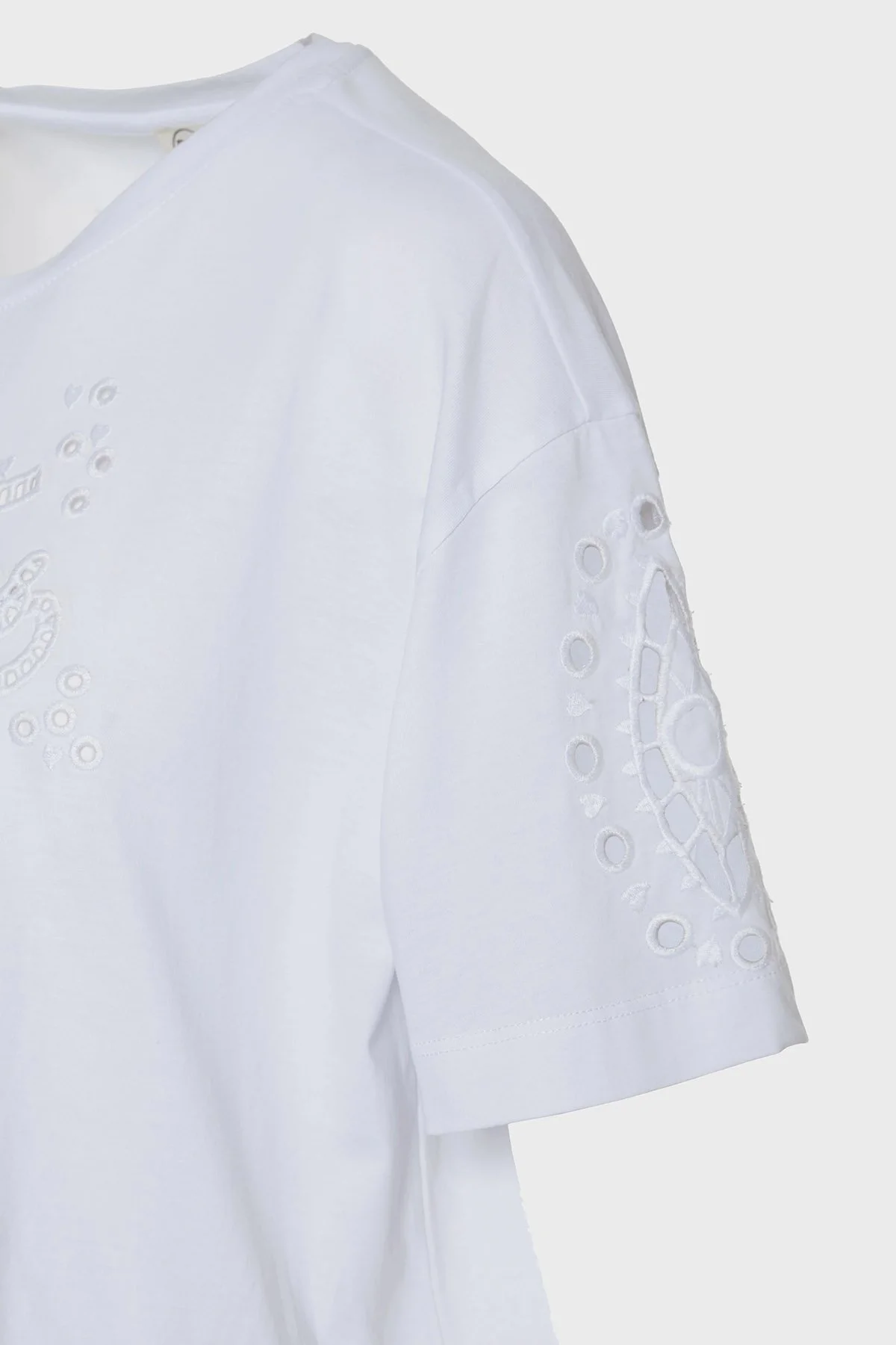 BSB Ajurlu % 100 Pamuk Regular Fit Bisiklet Yaka Bayan Bluz 053-210083.002 BEYAZ - 6