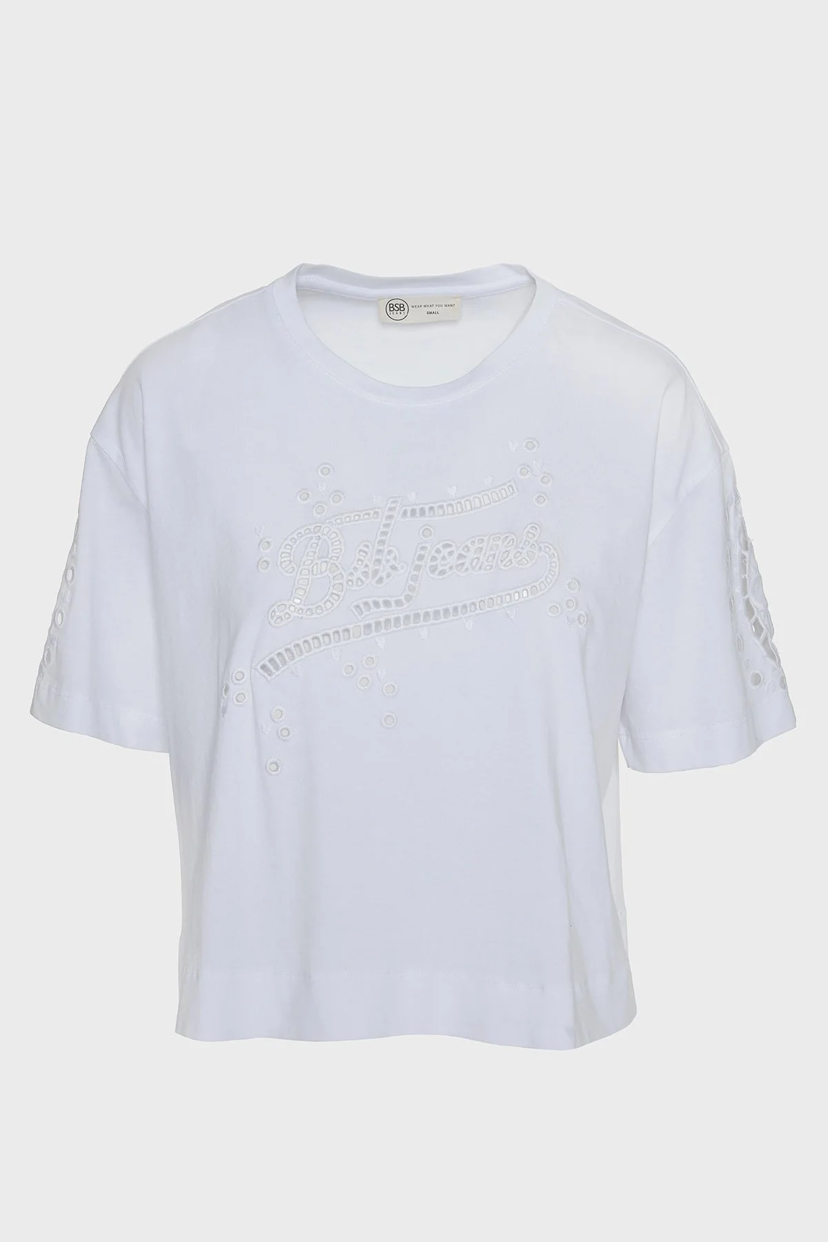 BSB Ajurlu % 100 Pamuk Regular Fit Bisiklet Yaka Bayan Bluz 053-210083.002 BEYAZ - 7